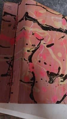 Hand Painted Abstract Wooden Hinged Rectangular Box, Pink Black Orange Purple - Thumbnail 4