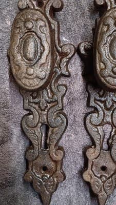 "Pair Antique Victorian Cast Iron Door Escutcheons Ornate Scroll - Thumbnail 9
