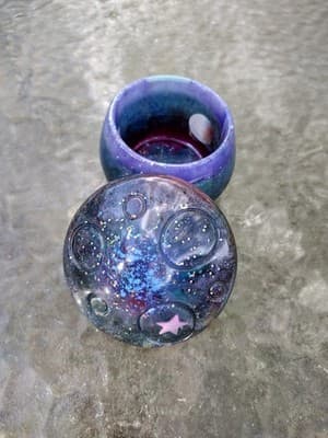 Handmade Galaxy Resin Mushroom Lidded Trinket Box, Blue Purple Pink Stars
