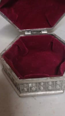 Hexagonal Metal Trinket Box with Red Velvet Lining Decorative Keepsake Storage - Thumbnail 2