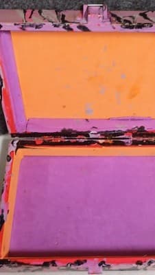 Hand Painted Abstract Wooden Hinged Rectangular Box, Pink Black Orange Purple - Thumbnail 5