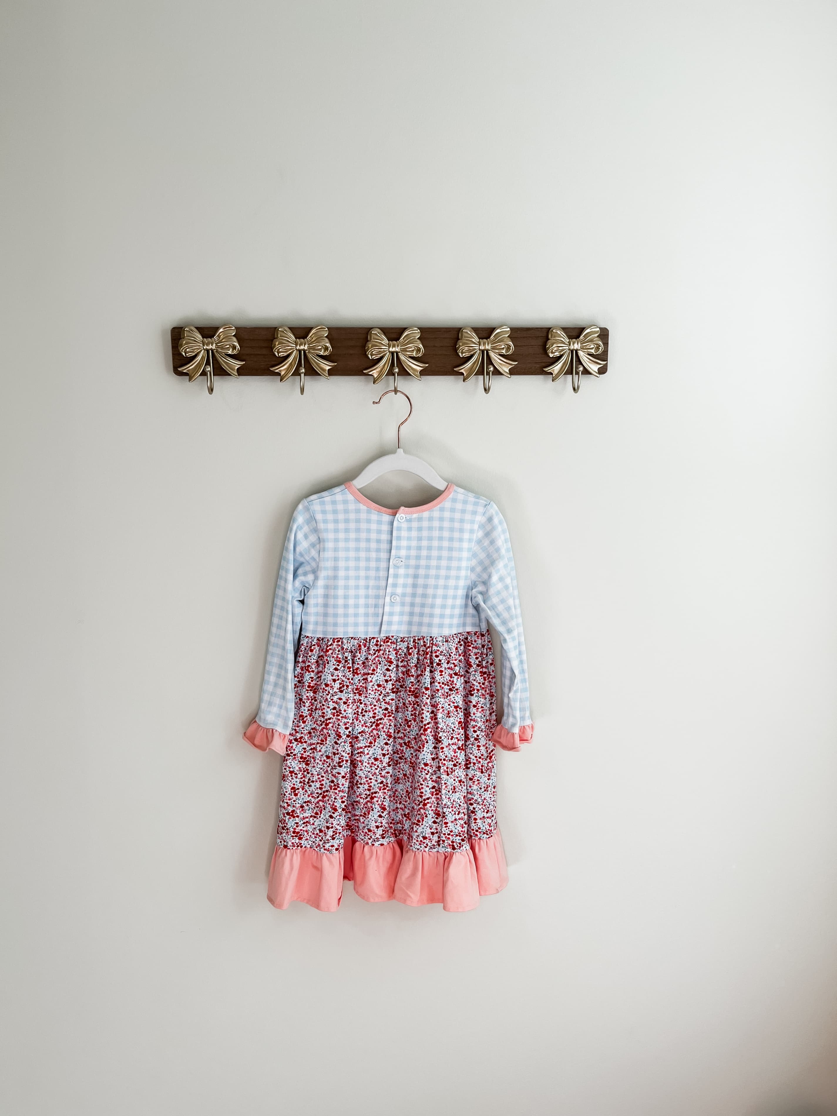 Stitchy Fish Girls' size 5 Long Sleeve Floral Dress with Gingham Top - Thumbnail 2