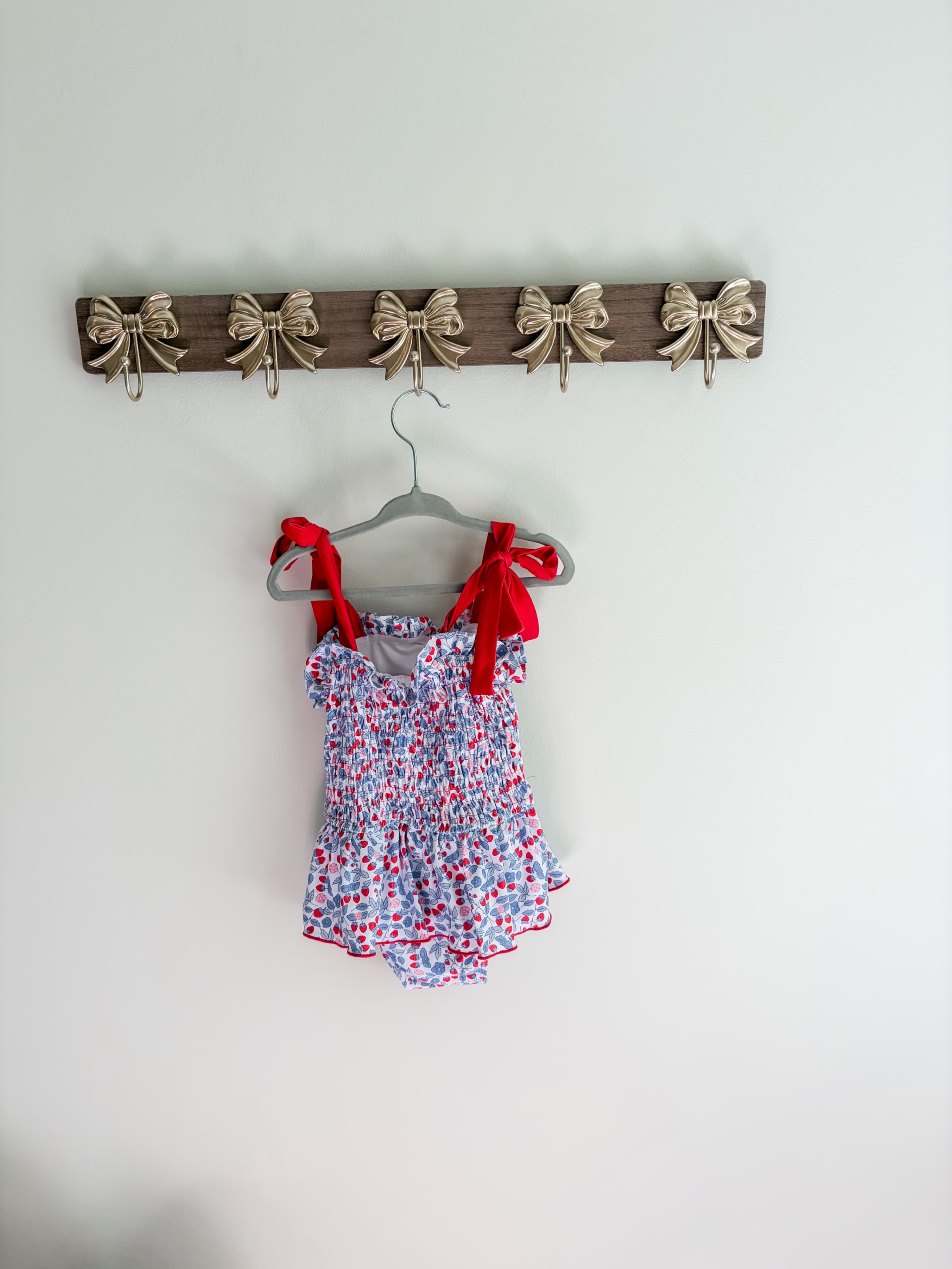 Shrimp and Grits kids Girls' size XXS Floral Smocked bathing suit with Red Straps - Thumbnail 2