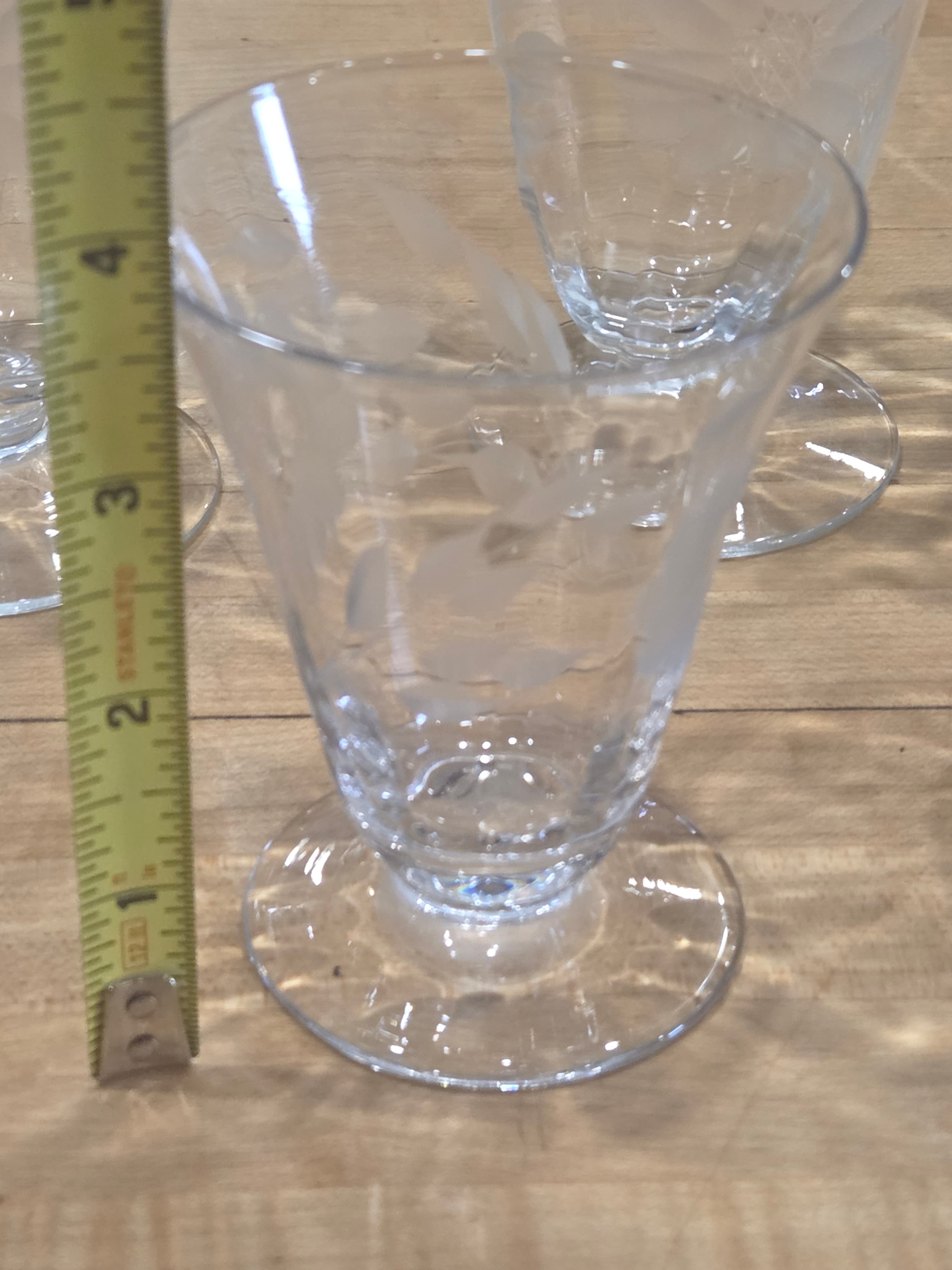 Vintage WJ Hughes Cornflower Etched Footed Glassware Set of 8 - Thumbnail 5