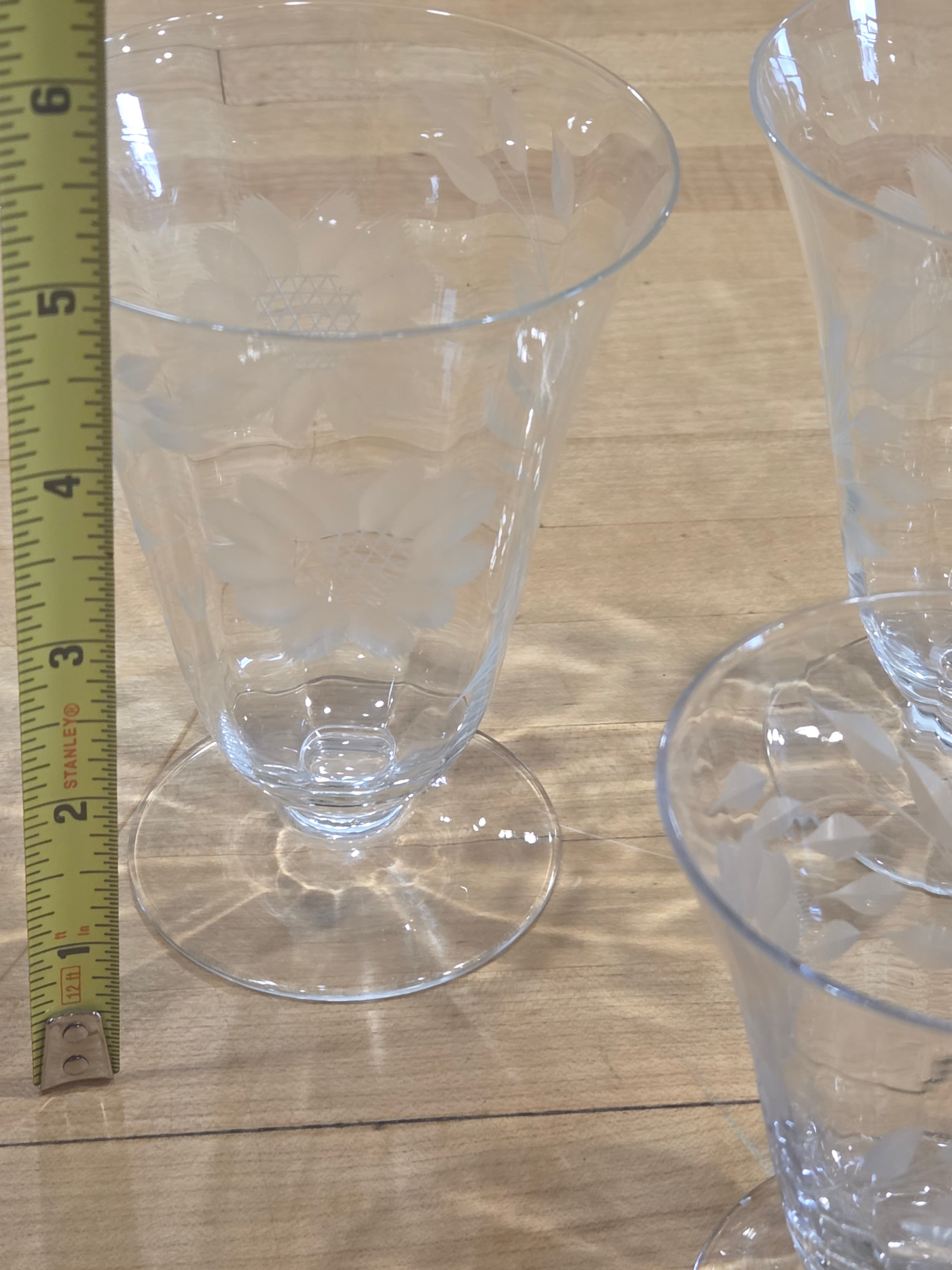 Vintage WJ Hughes Cornflower Etched Footed Glassware Set of 8 - Thumbnail 4