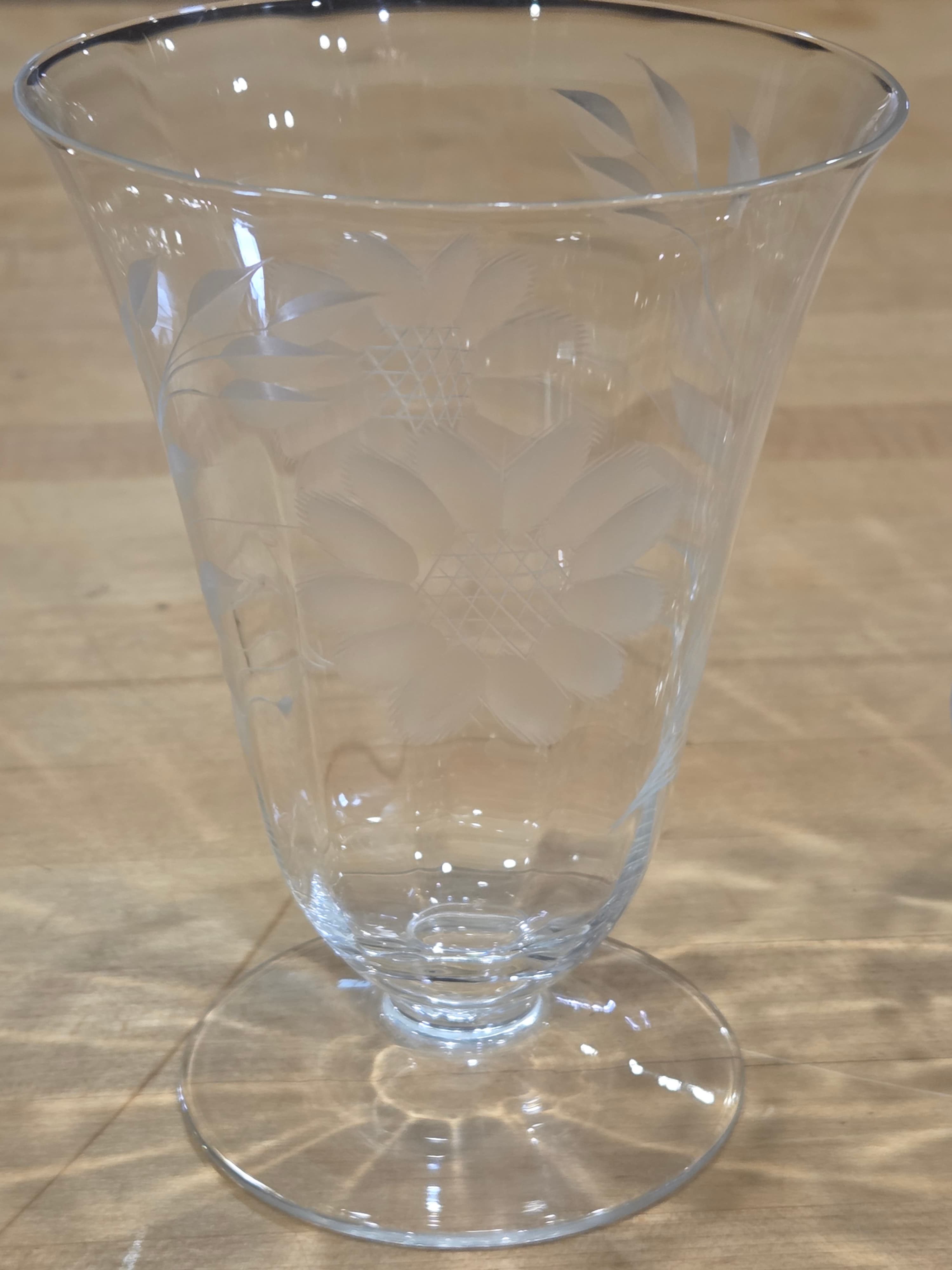 Vintage WJ Hughes Cornflower Etched Footed Glassware Set of 8 - Thumbnail 3