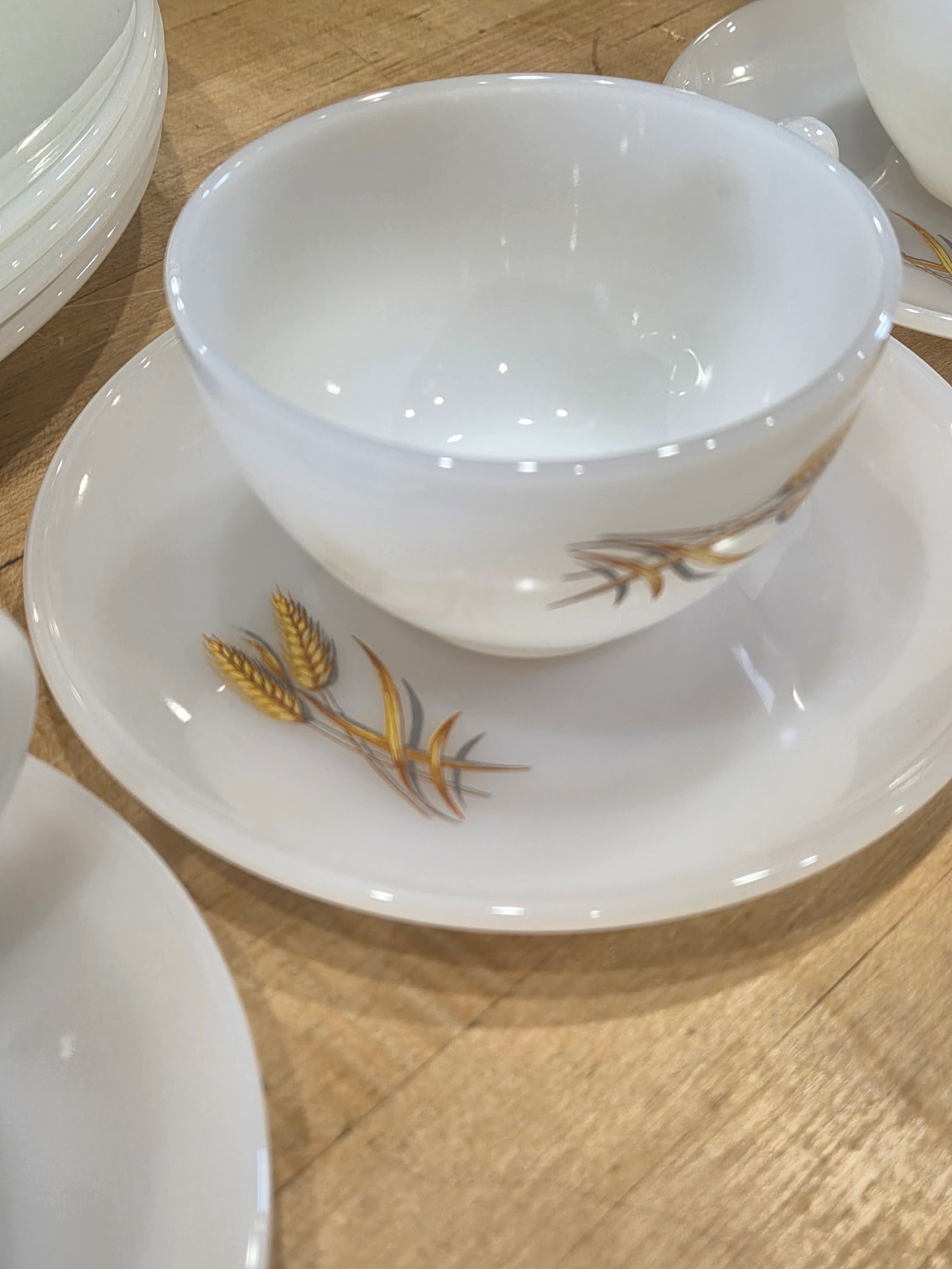 Vintage Fire King Wheat Milk Glass Dinnerware 12 Piece Set - Thumbnail 6