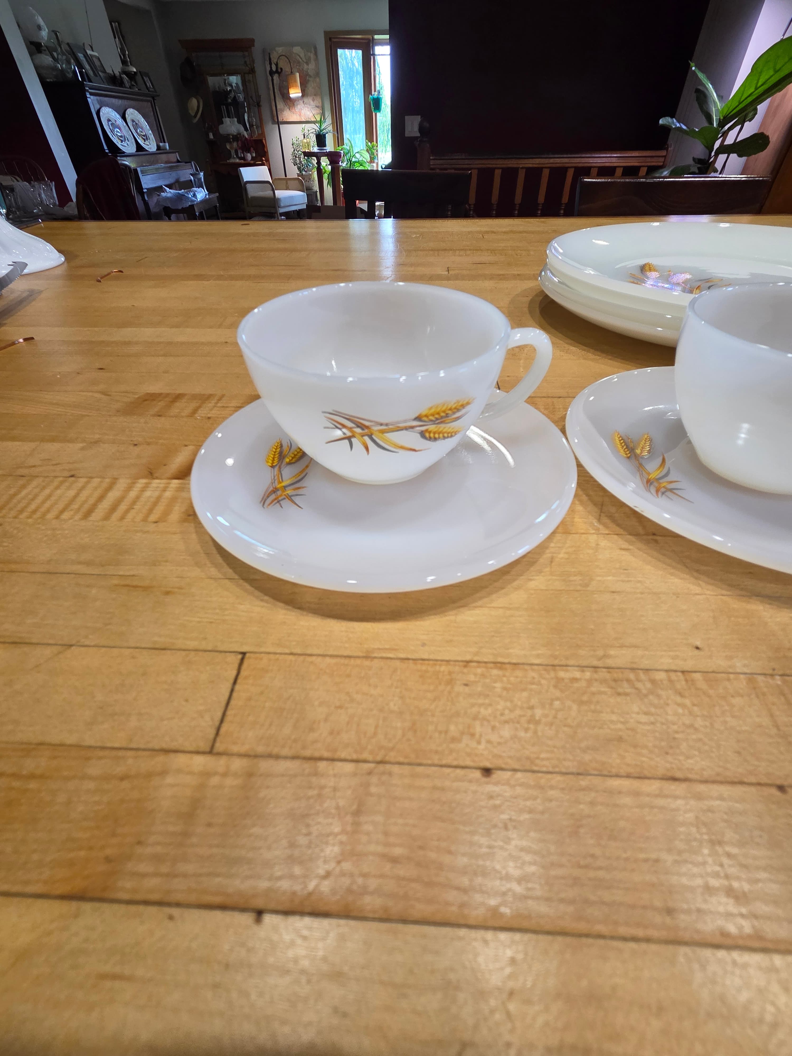 Vintage Fire King Wheat Milk Glass Dinnerware 12 Piece Set - Thumbnail 7