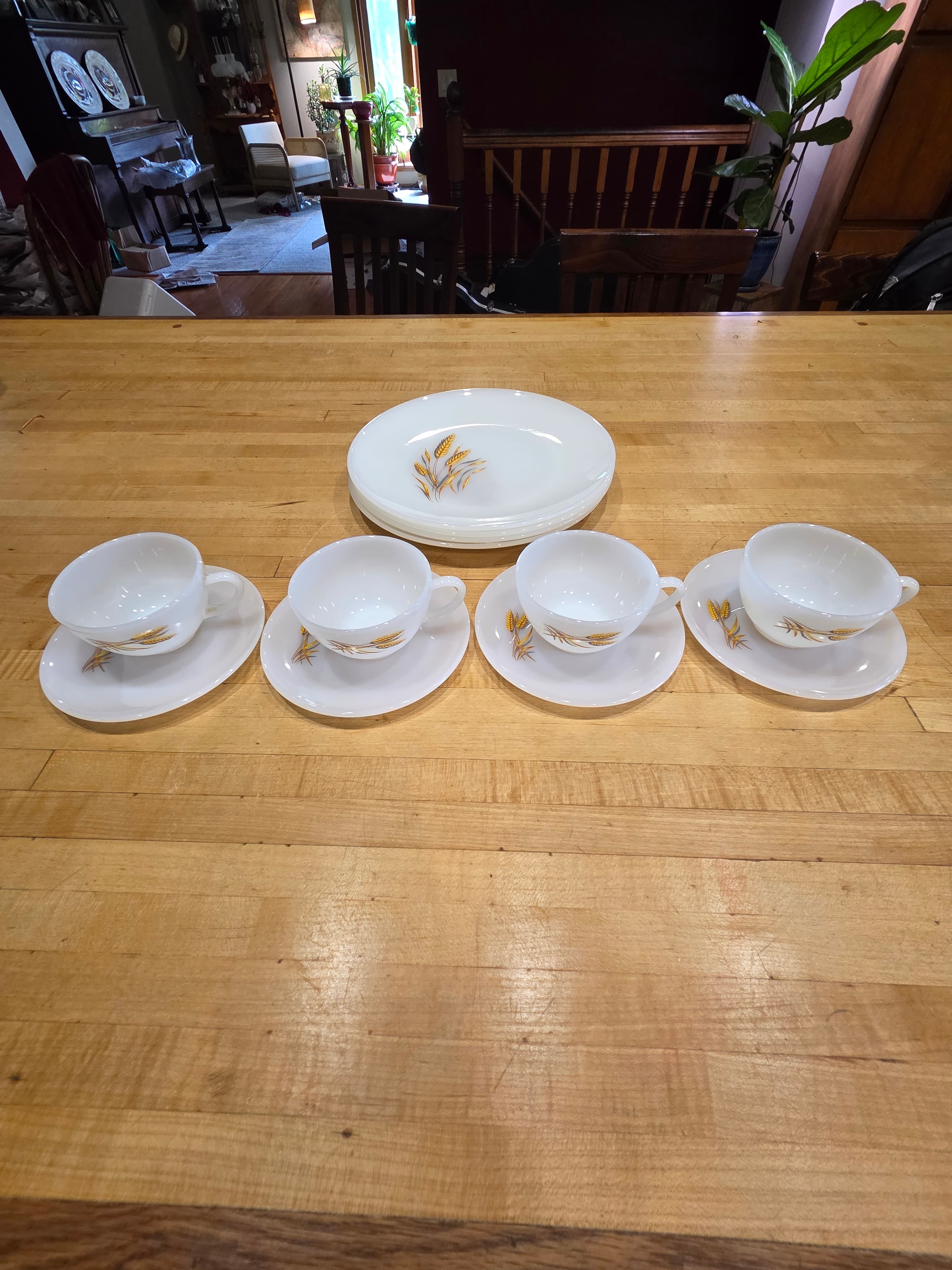 Vintage Fire King Wheat Milk Glass Dinnerware 12 Piece Set
