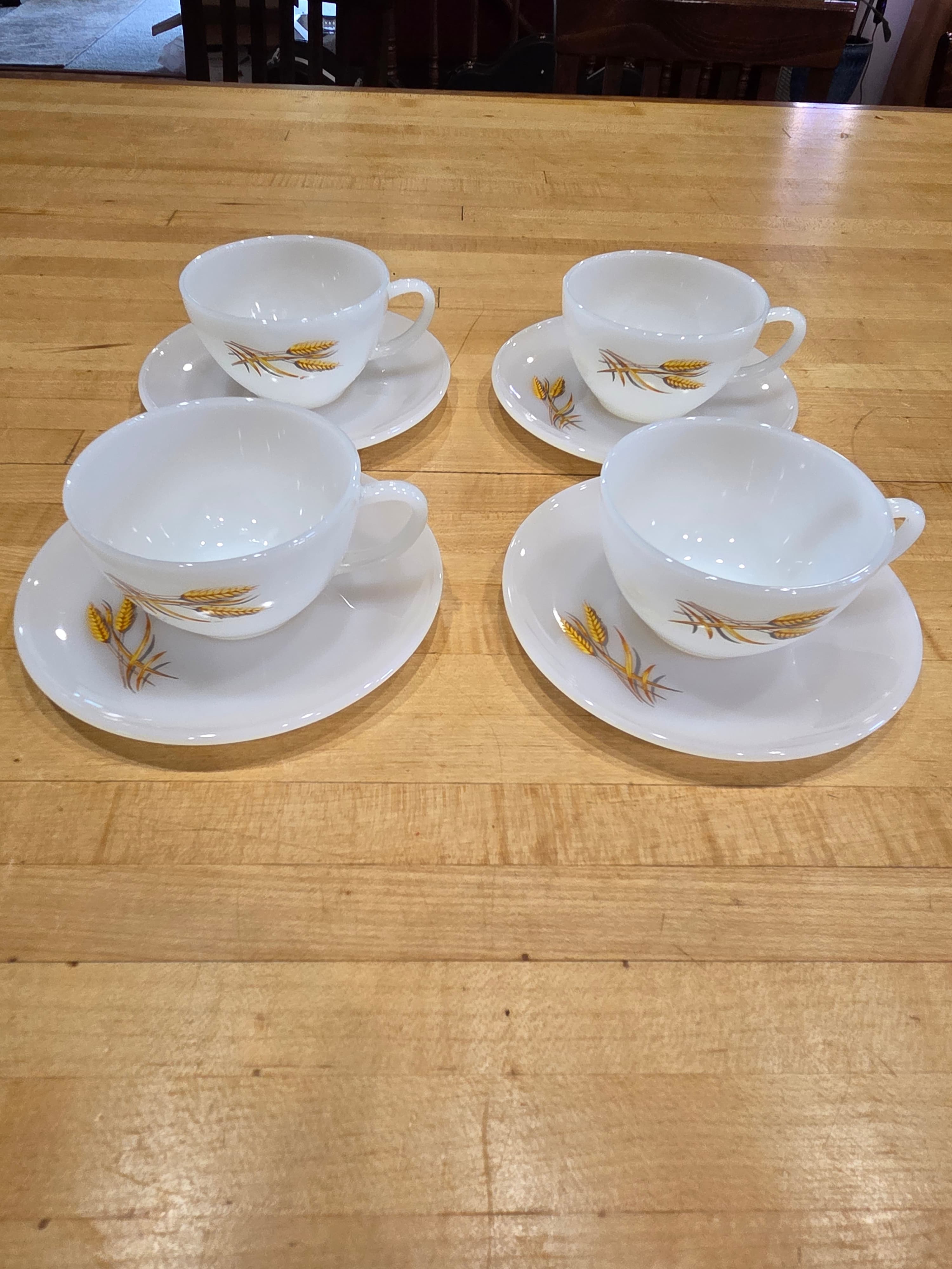 Vintage Fire King Wheat Milk Glass Cups and Saucers 8 Piece Set