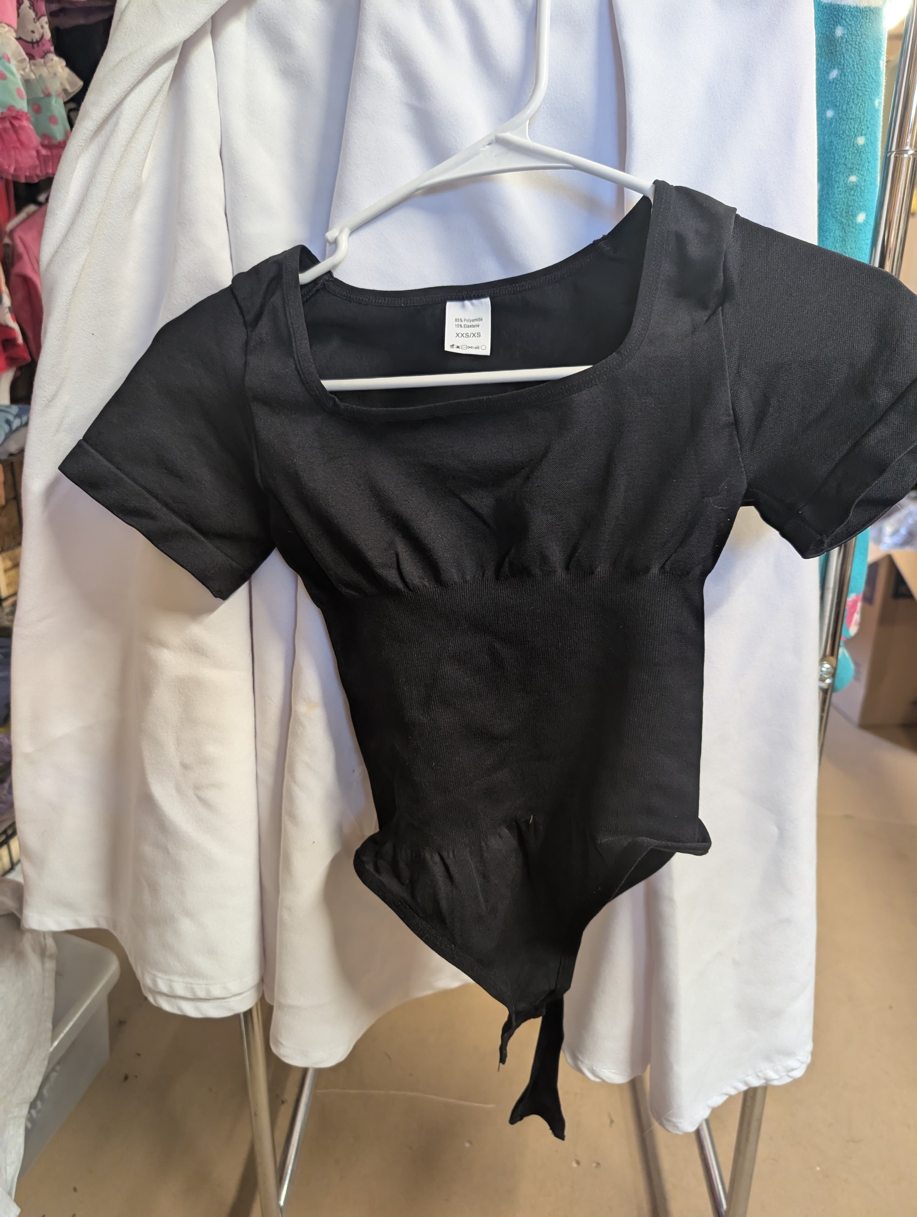 Black Short Sleeve Bodysuit XXS/XS with tummy control - Thumbnail 2