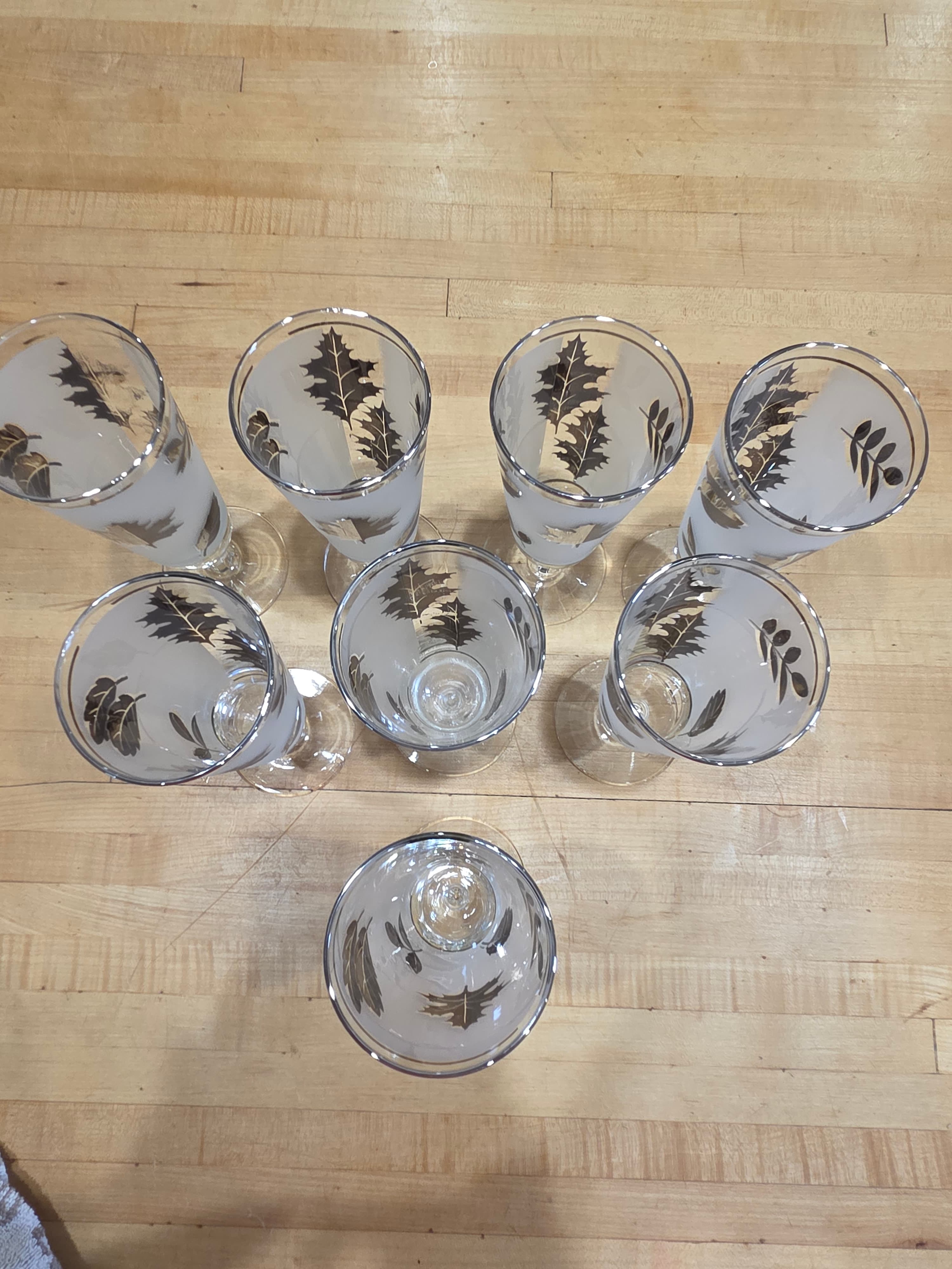 Vintage Libbey Golden Foliage Frosted Gold Leaf Pilsner Glasses Set of 8 - Thumbnail 2