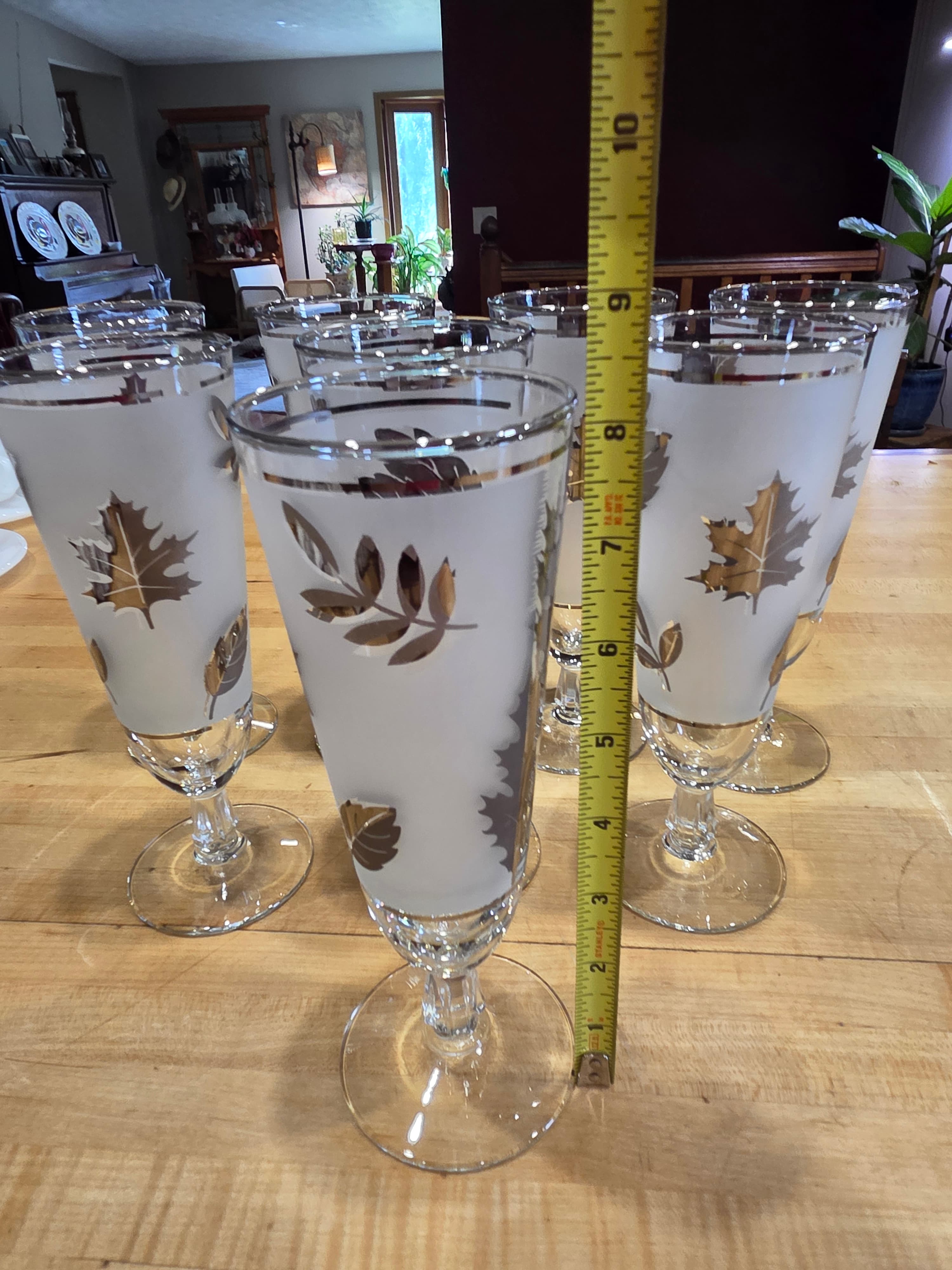 Vintage Libbey Golden Foliage Frosted Gold Leaf Pilsner Glasses Set of 8 - Thumbnail 5