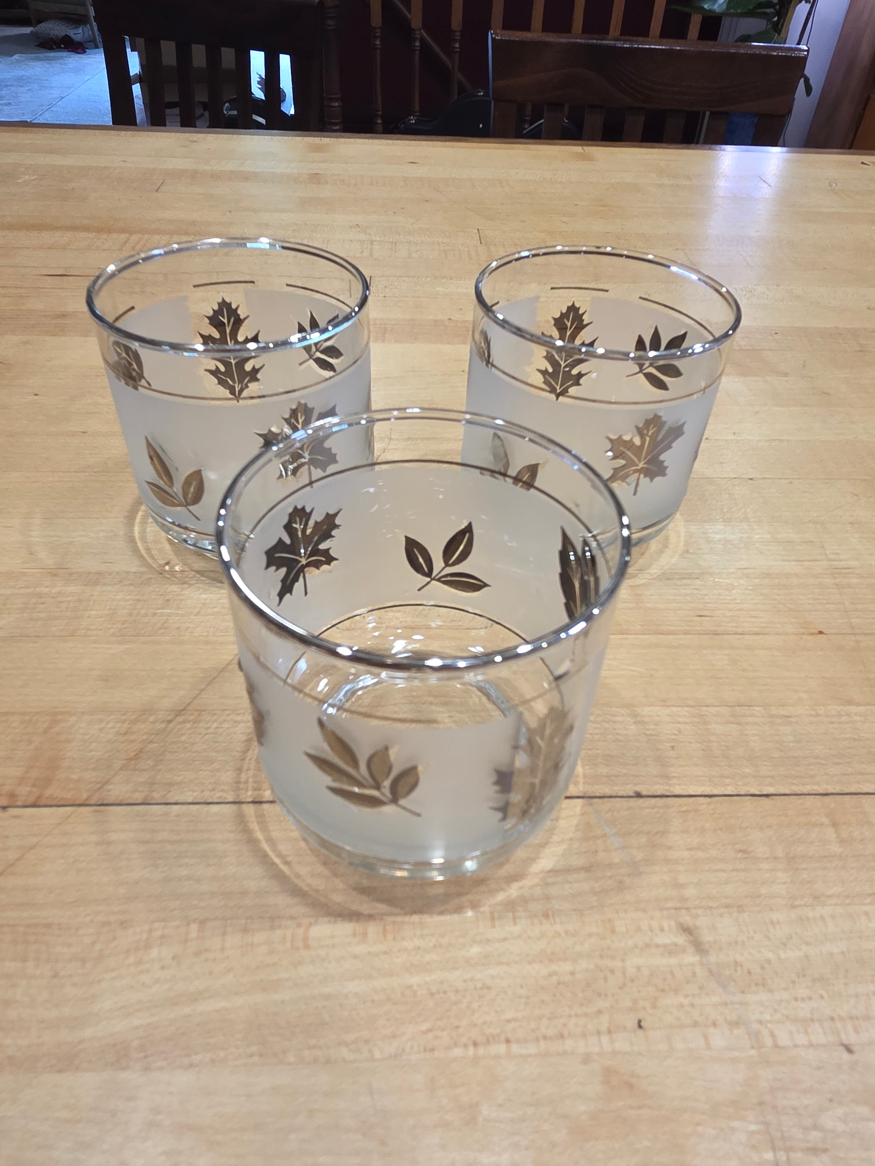 Vintage Libbey Golden Foliage Frosted Rocks Glasses Set of 3