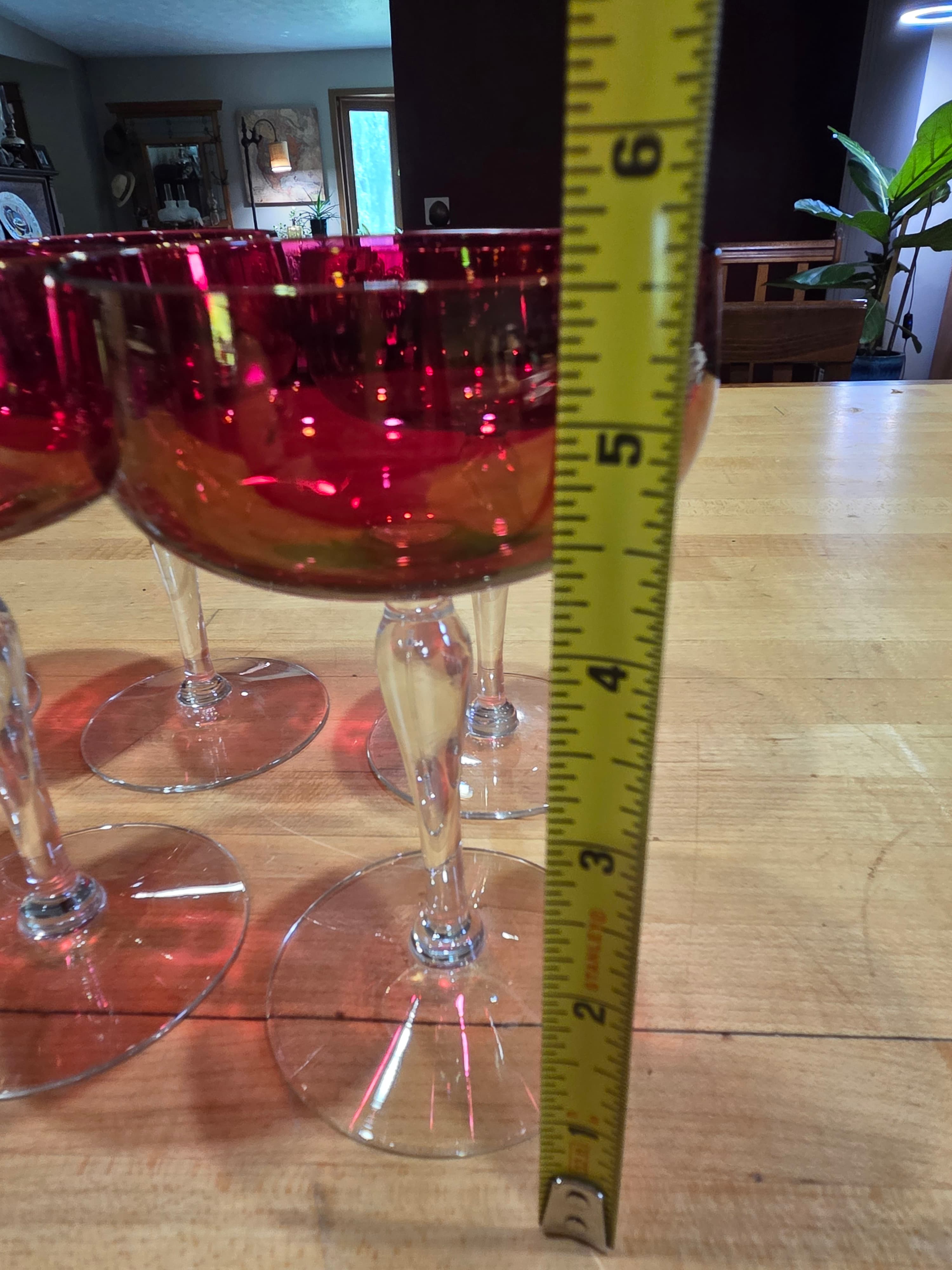 Vintage Ruby Red Champagne Coupe Glasses Clear Stem Set of 8 - Thumbnail 5