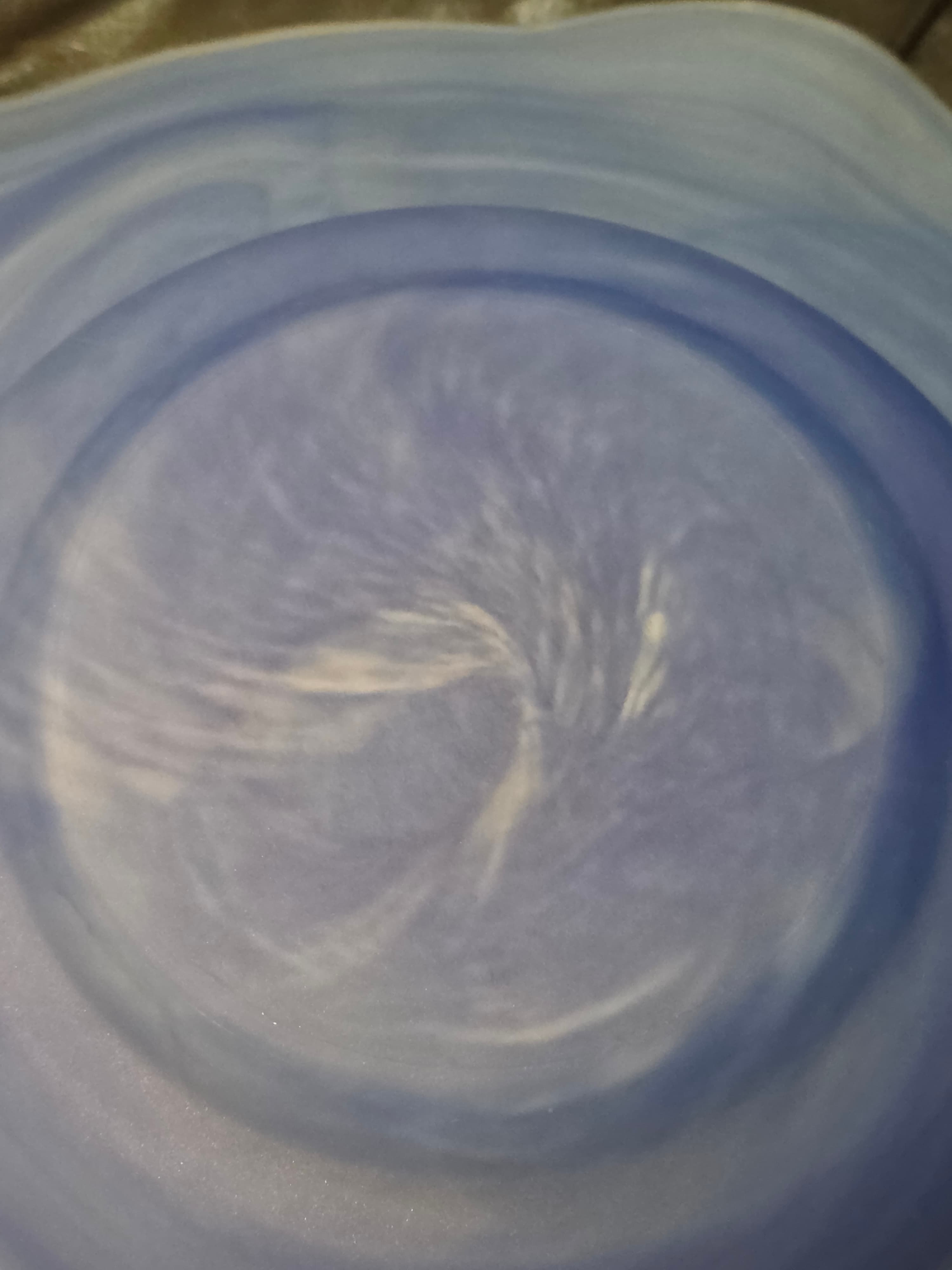 Vintage Alabaster Style Blue Swirl Art Glass Centerpiece Bowl with Metal Stand - Thumbnail 9