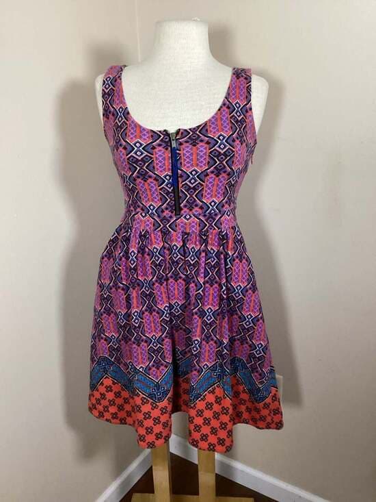 Maeve Anthropologie Geometric Tile Print Zip-Front Mini Dress Size 4 - Thumbnail 3