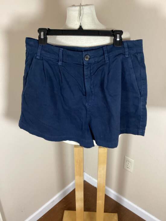 Free People Navy Blue Pleated Chino Shorts - Thumbnail 4