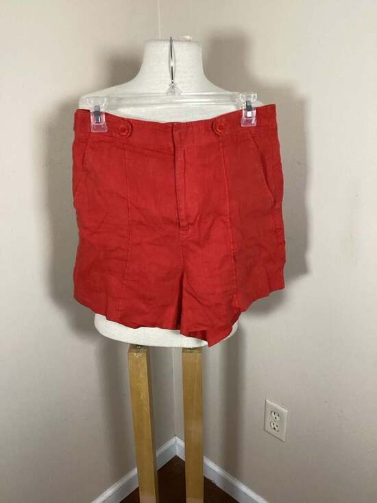 Madewell Red Linen-Blend Button-Waist Shorts Size 4 - Thumbnail 5