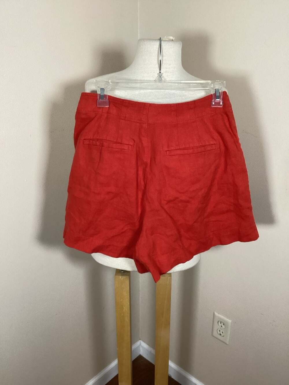 Madewell Red Linen-Blend Button-Waist Shorts Size 4 - Thumbnail 2