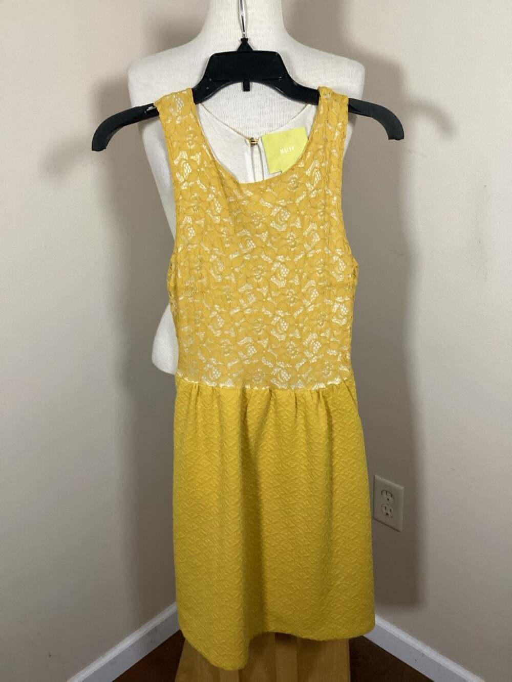 Maeve Anthropologie Yellow Lace Bodice Textured Fit & Flare Dress Size XS - Thumbnail 3