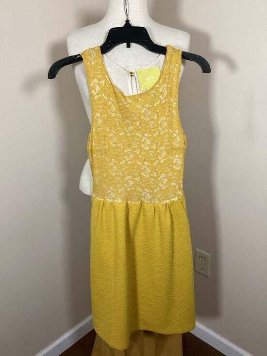 Maeve Anthropologie Yellow Lace Bodice Textured Fit & Flare Dress Size XS - Thumbnail 4