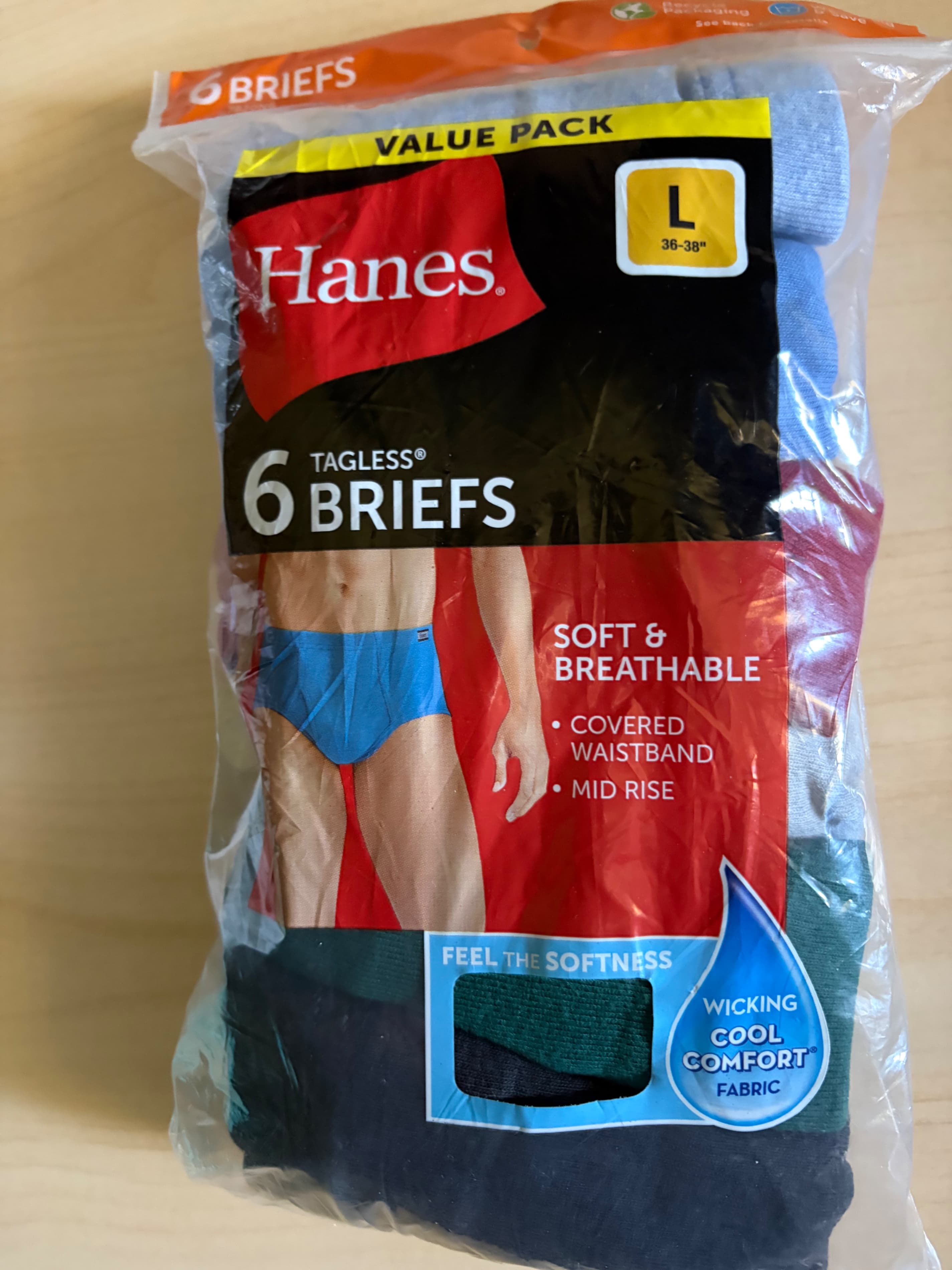 Hanes Men's Tagless Briefs 6-Pack Size L