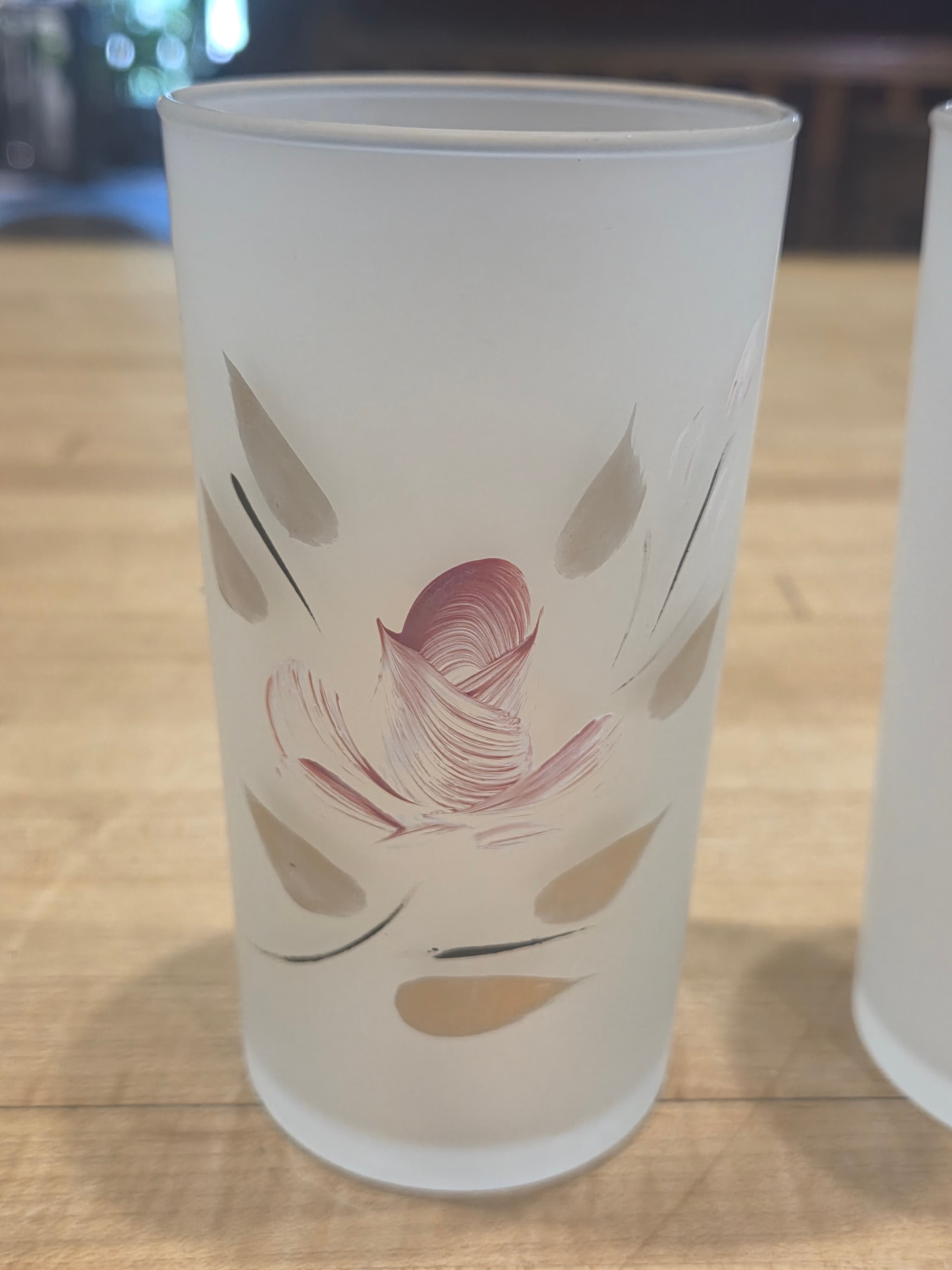 Vintage Anchor Hocking Gay Fad Frosted Pink Rosebud Glasses Pair - Thumbnail 3