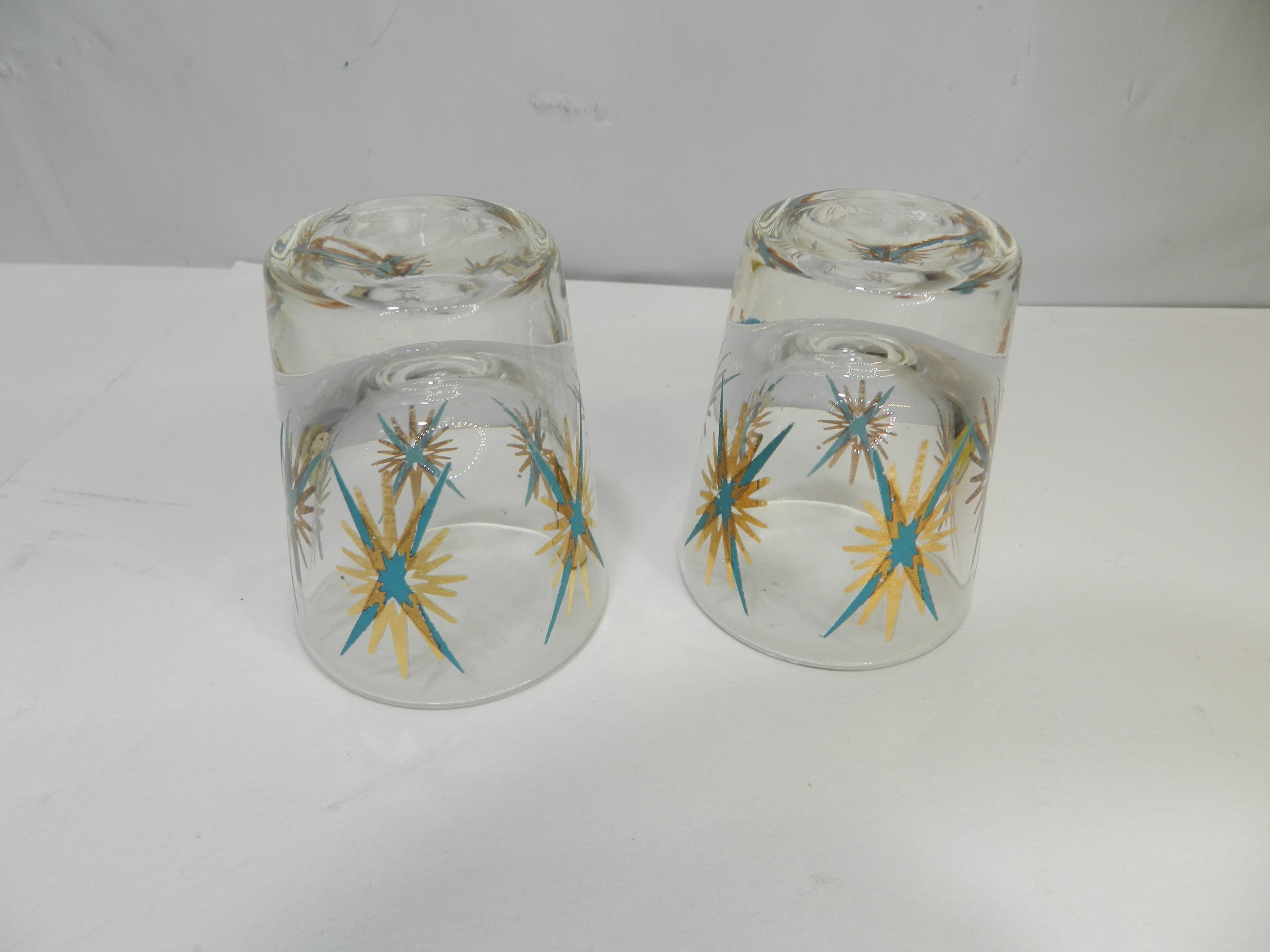2  Federal Atomic Turquoise & 22-karat Gold Starburst Cocktail Shot Glasses O62J - Thumbnail 3