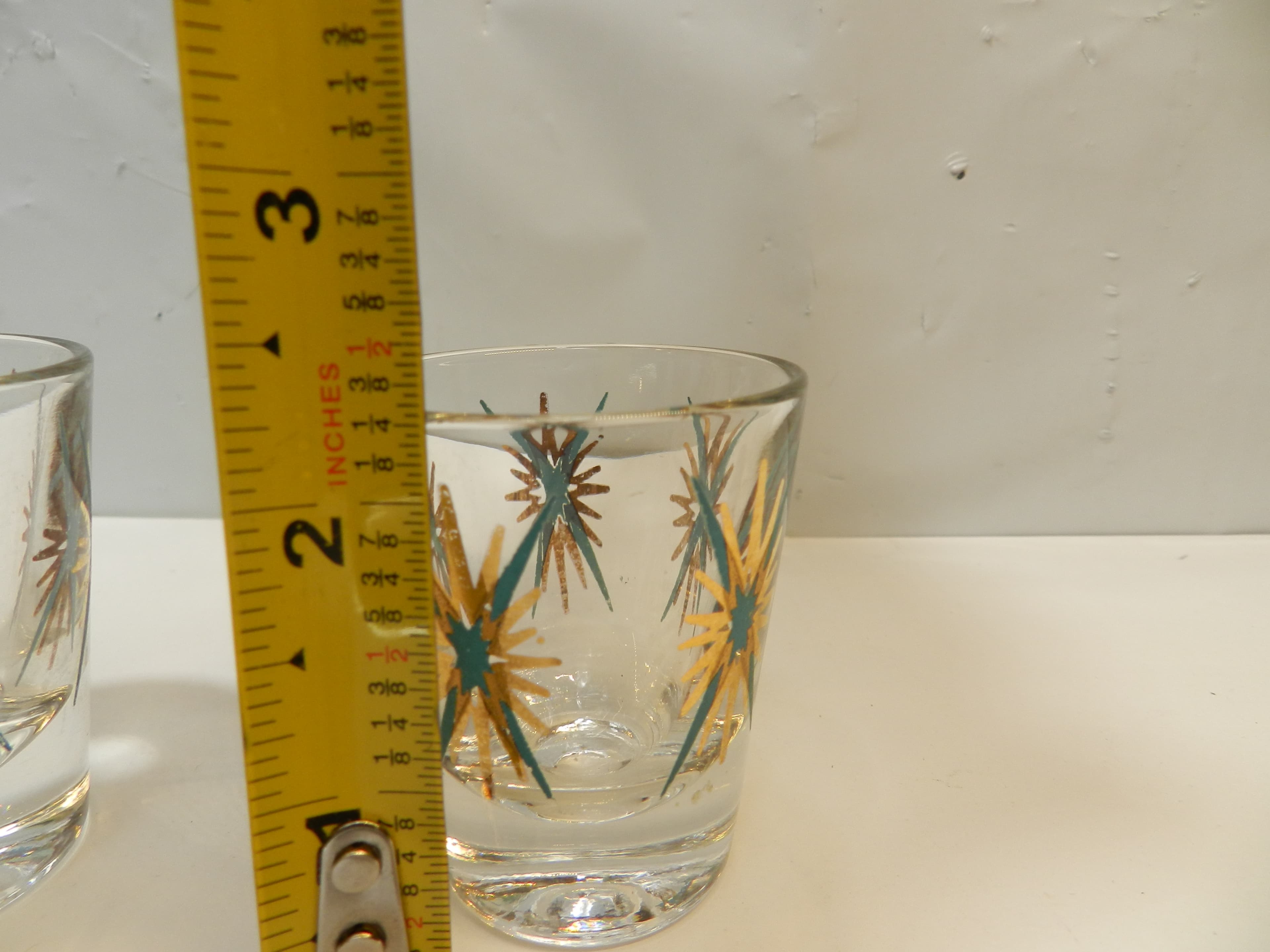 2  Federal Atomic Turquoise & 22-karat Gold Starburst Cocktail Shot Glasses O62J - Thumbnail 4