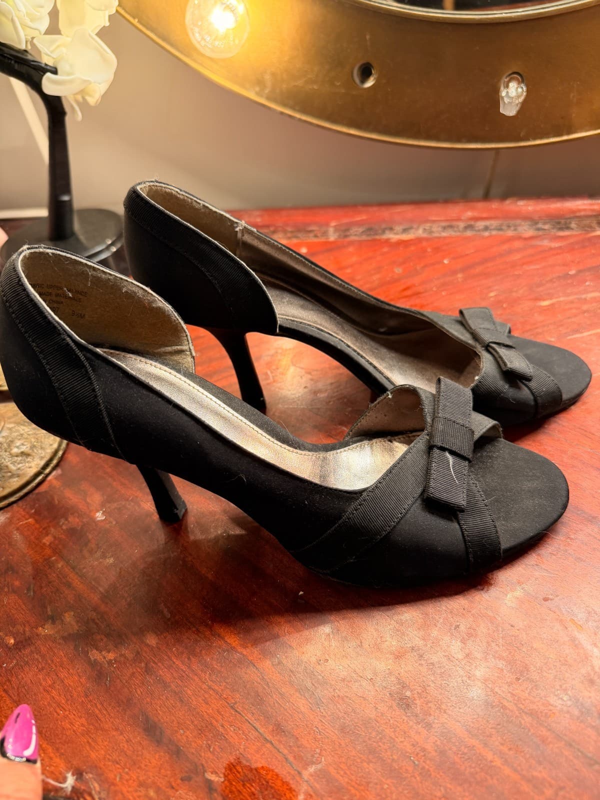 Mossimo Supply Co. | Womens Black Peep Toe Heels with Bow Accent | Size 9.5 - Thumbnail 3