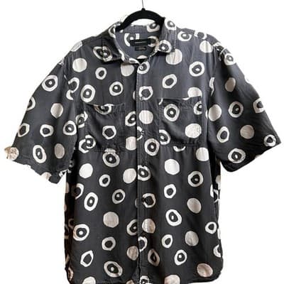 Urban Outfitters || Small Blue Short Sleeved Button Down with White Circle Print - Thumbnail 2