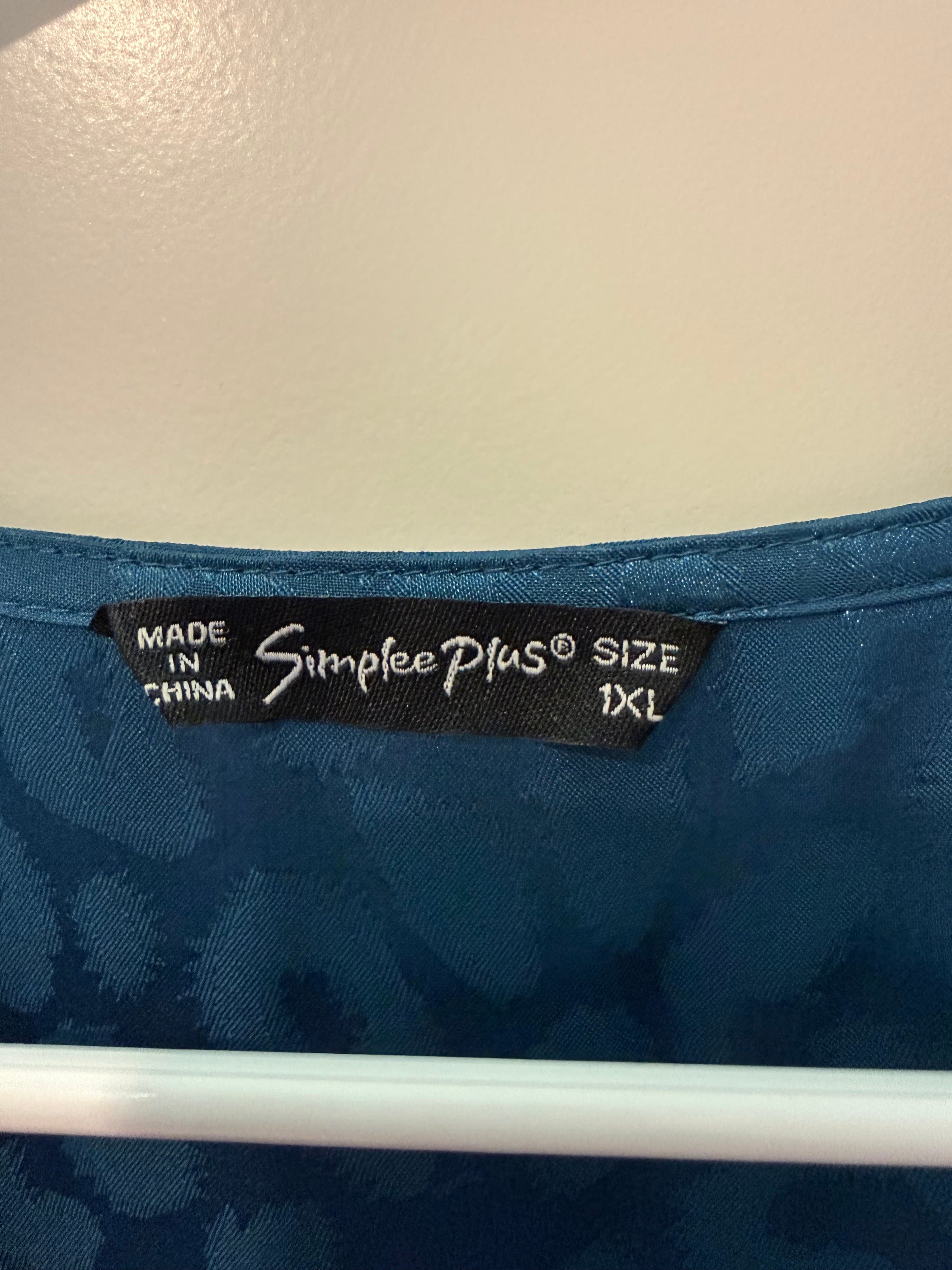 Simplee Plus Blue Leopard Print Dress 1XL - Thumbnail 2