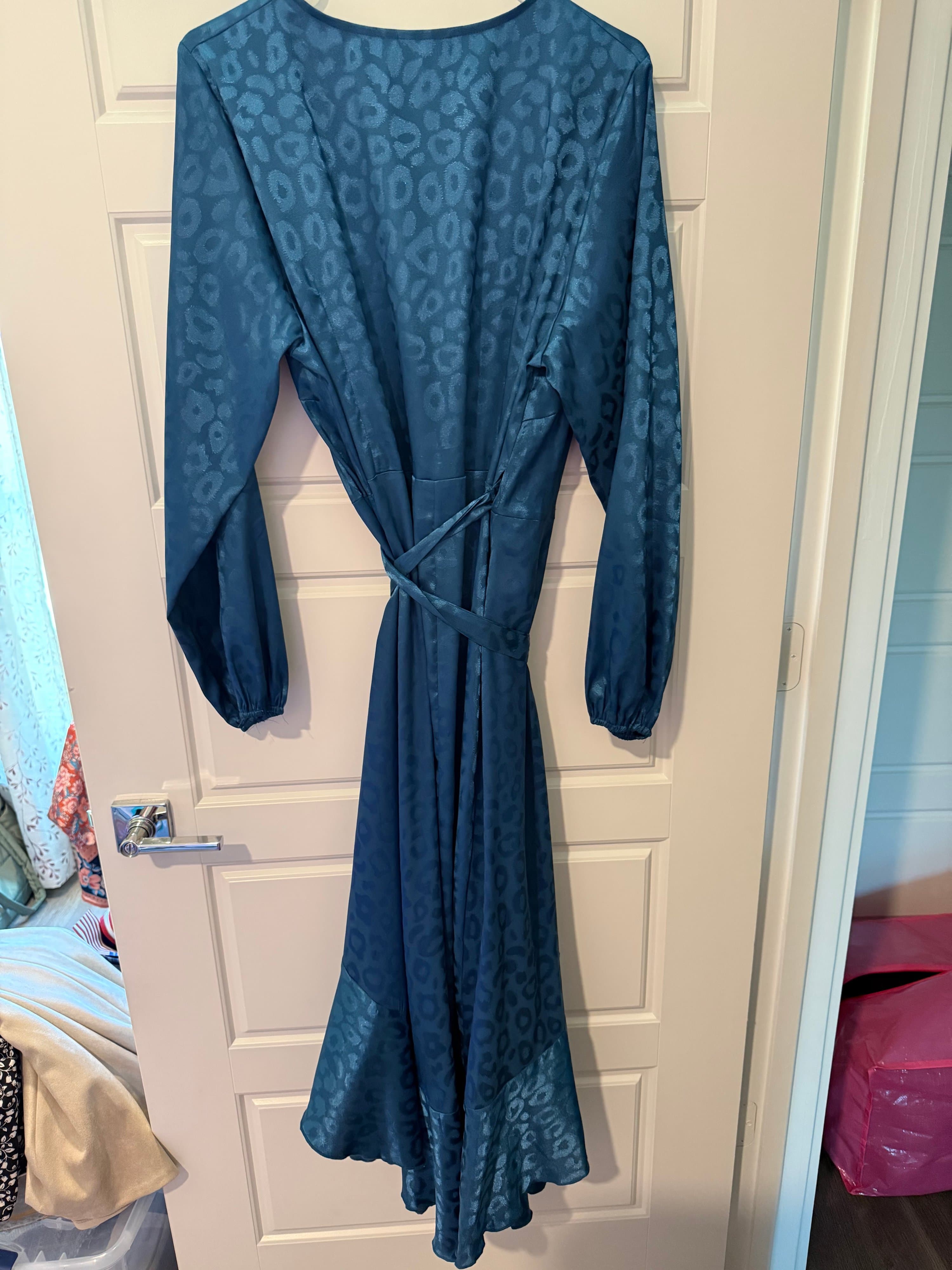 Simplee Plus Blue Leopard Print Dress 1XL - Thumbnail 3