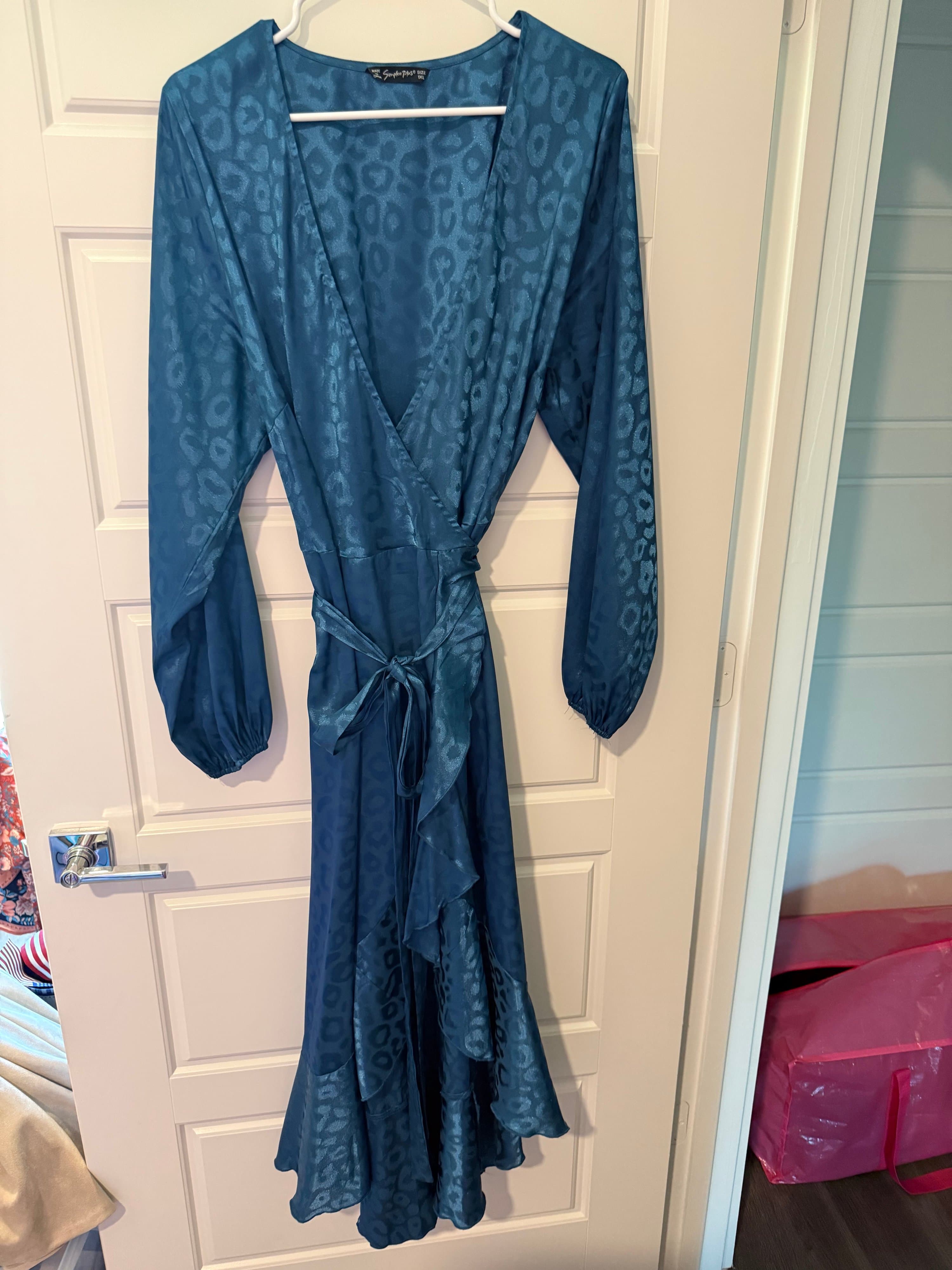 Simplee Plus Blue Leopard Print Dress 1XL