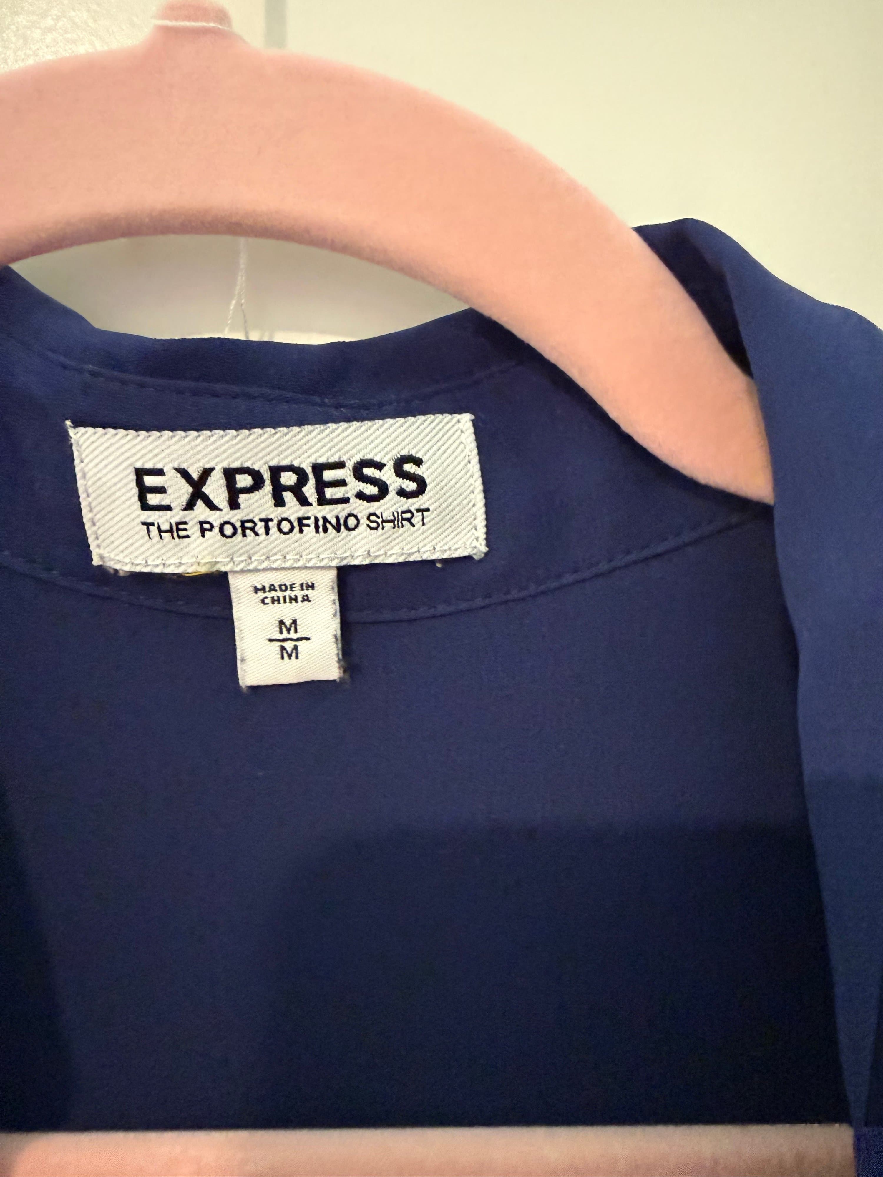 Express Portofino Shirt Medium Blue Button-Up - Thumbnail 2