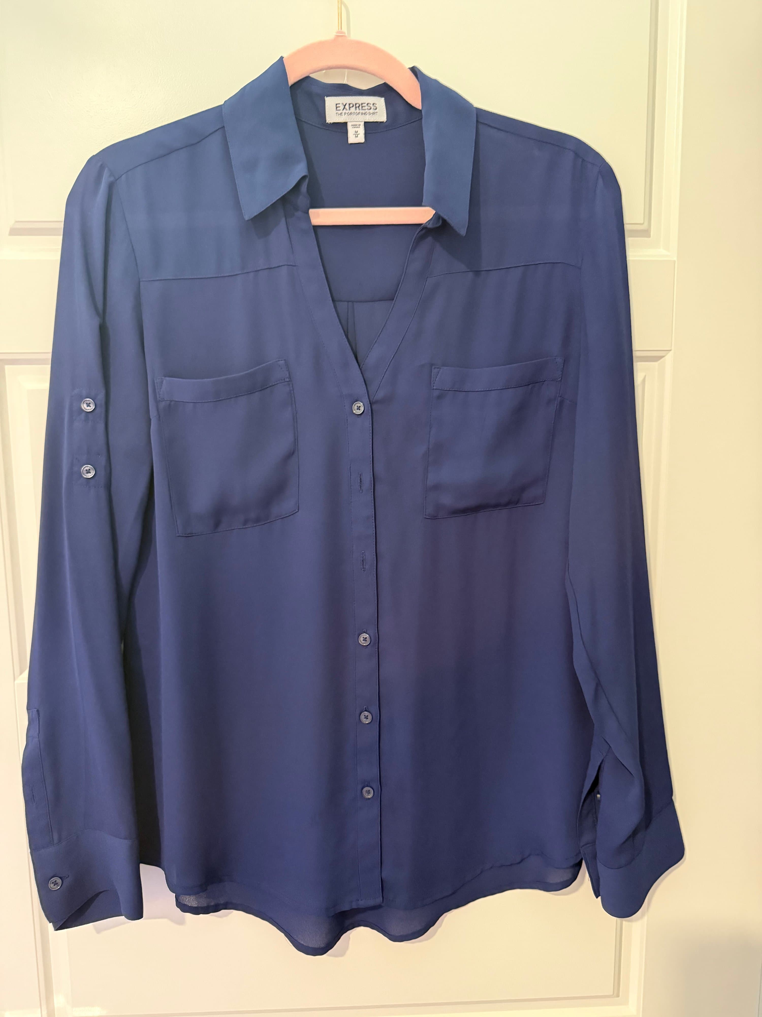 Express Portofino Shirt Medium Blue Button-Up