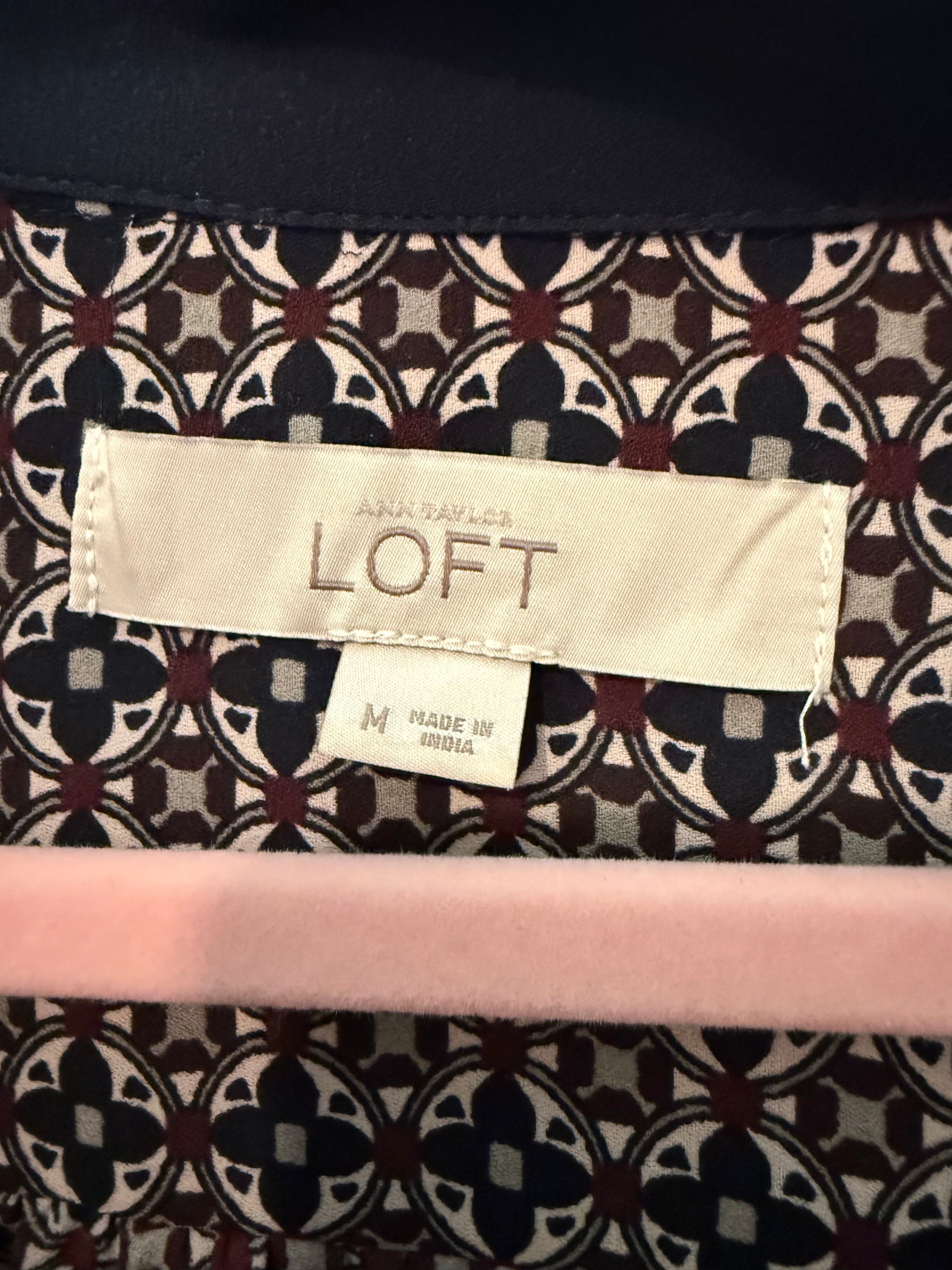 LOFT Geometric Print Long Sleeve Blouse Size M - Thumbnail 2