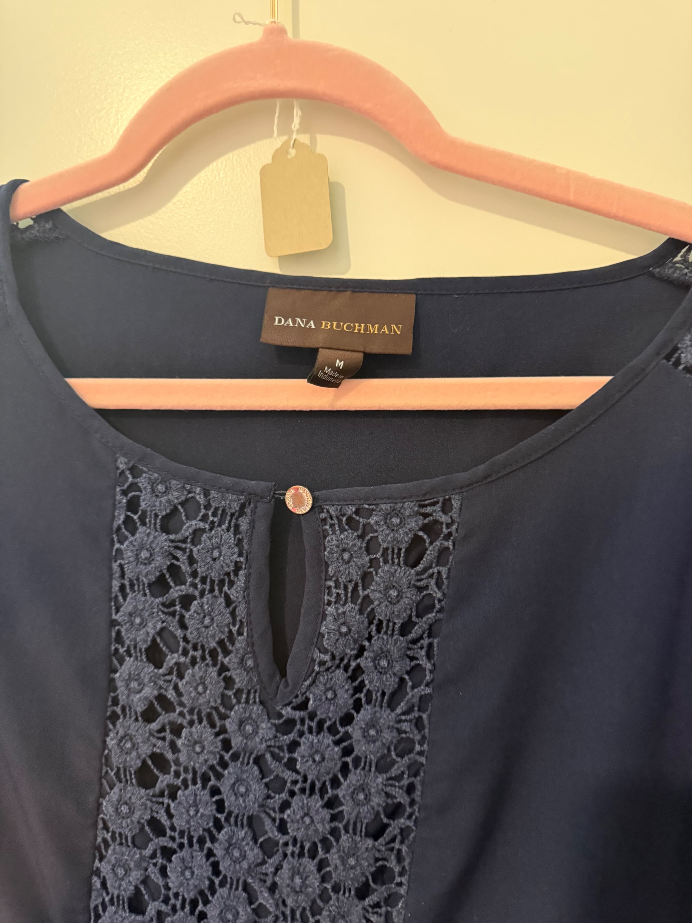 Dana Buchman Navy Crochet Blouse Size M - Thumbnail 2