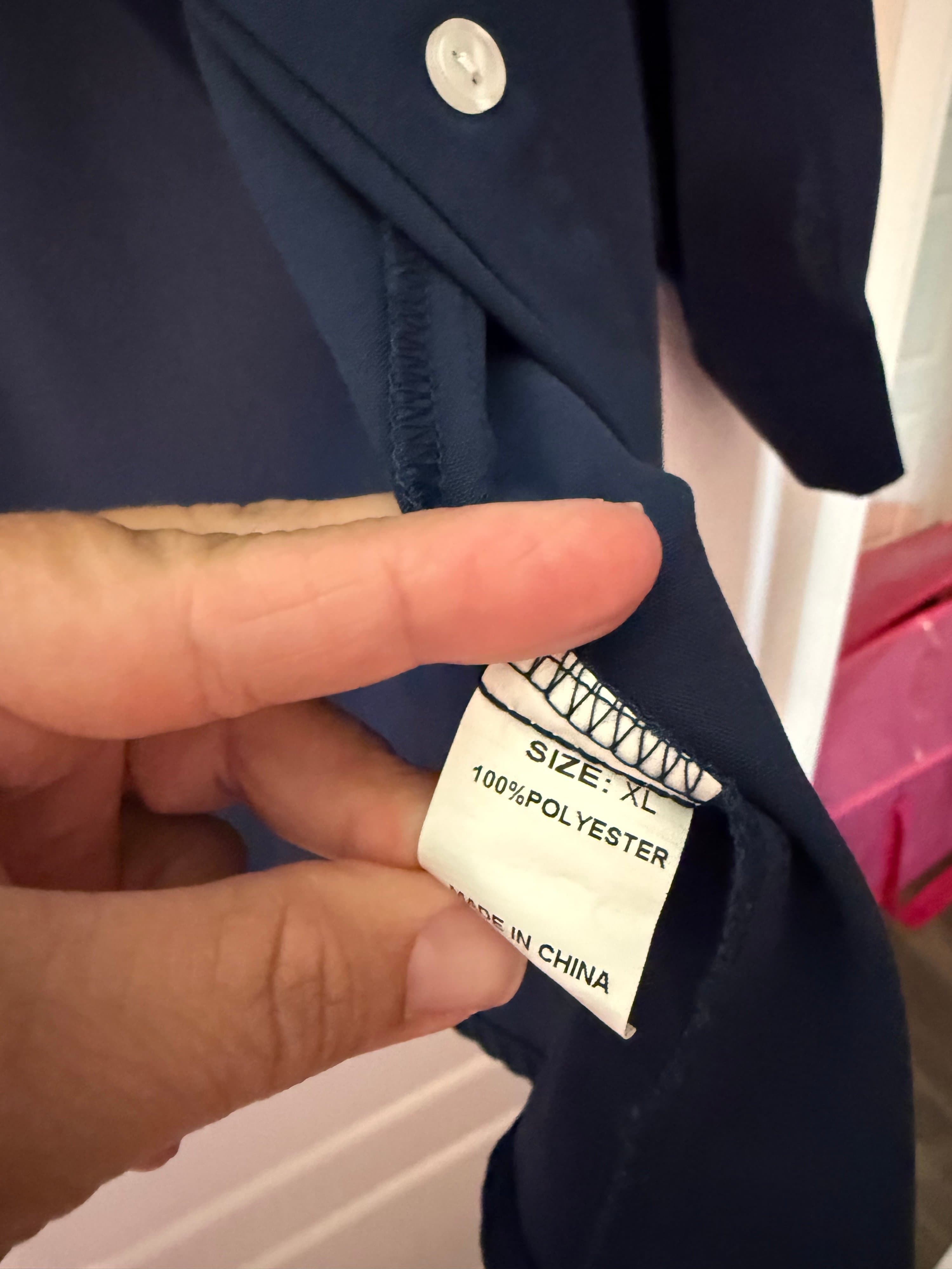 Navy Blue Button-Up Shirt XL Polyester - Thumbnail 2