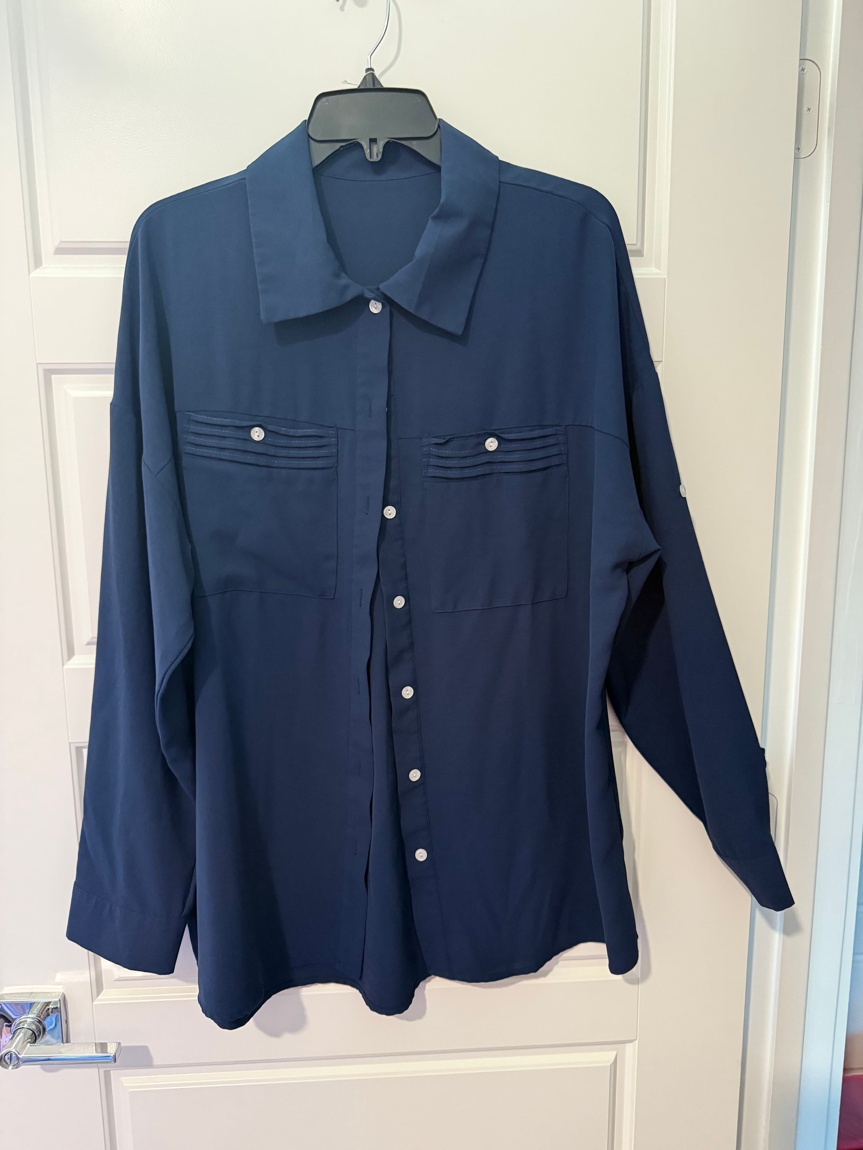 Navy Blue Button-Up Shirt XL Polyester