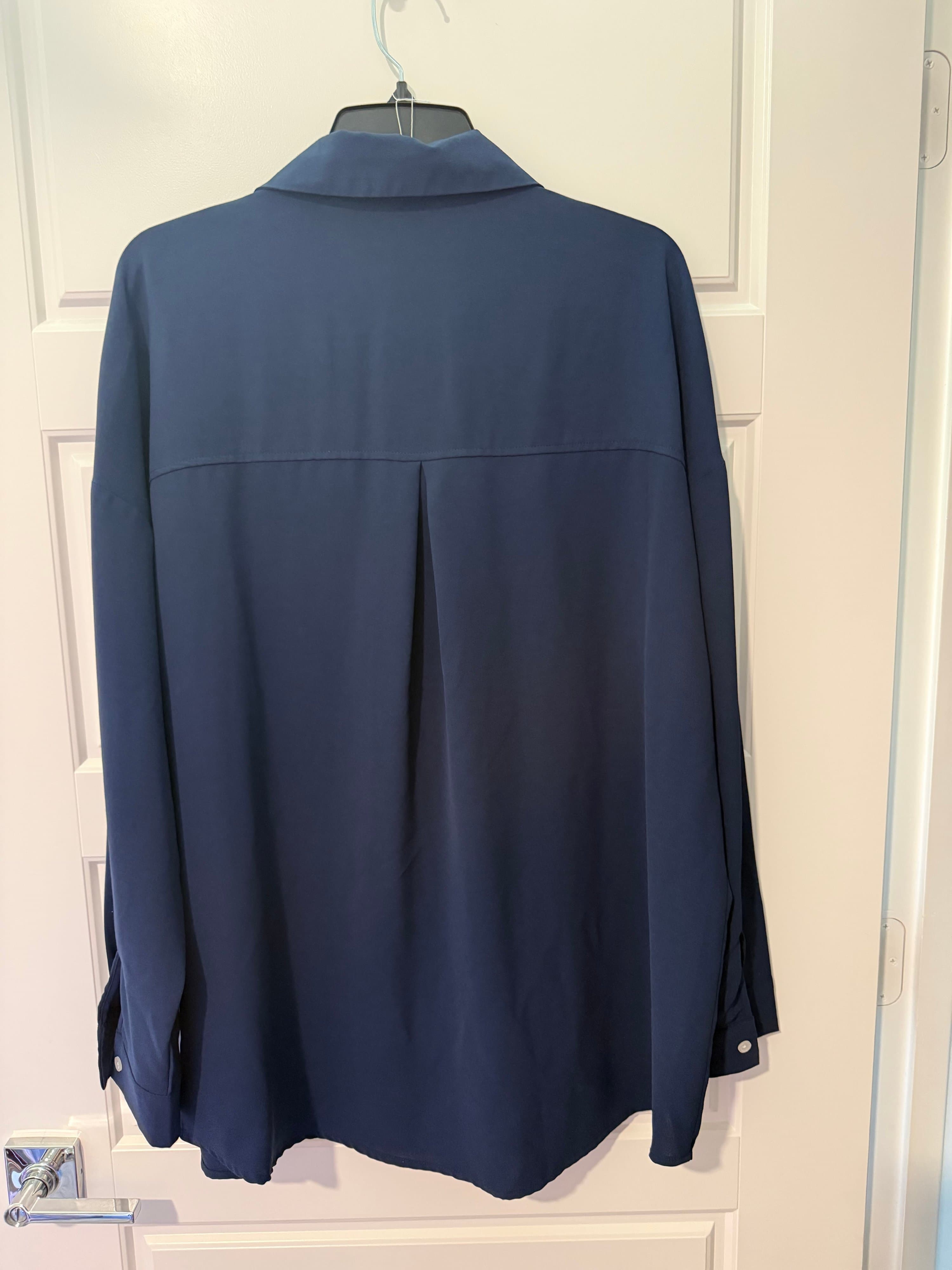 Navy Blue Button-Up Shirt XL Polyester - Thumbnail 3