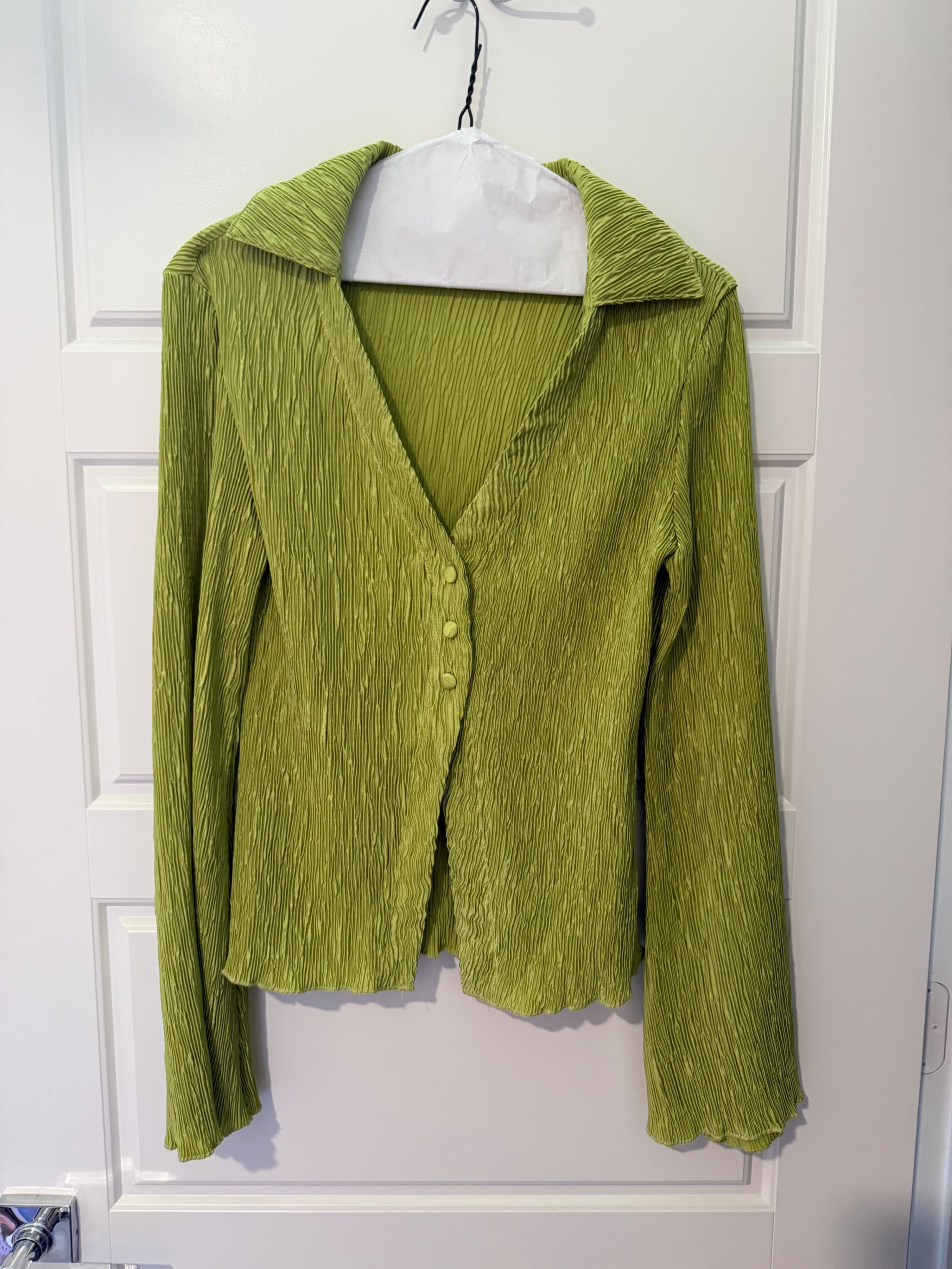 SHEIN Green Pleated Button-Up Blouse Size S