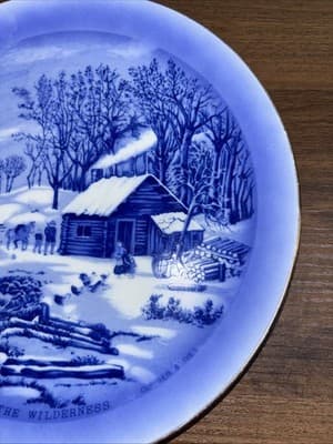 Currier & Ives Collector's Plate " Home in the Wilderness" 8" Wide Blue Flow - Thumbnail 3