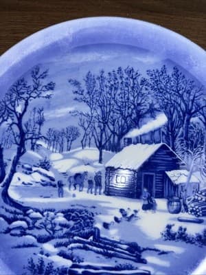 Currier & Ives Collector's Plate " Home in the Wilderness" 8" Wide Blue Flow - Thumbnail 4