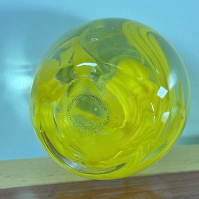 Vintage Gallery Collectibles 3” Oval Paperweight - Yellow Swirl Flat Bottom - Thumbnail 3