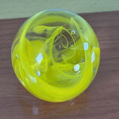Vintage Gallery Collectibles 3” Oval Paperweight - Yellow Swirl Flat Bottom - Thumbnail 2