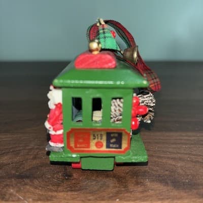 Noma Blue Cable Car Santa String Lightable Wood Christmas Ornament Vintage 3” - Thumbnail 7