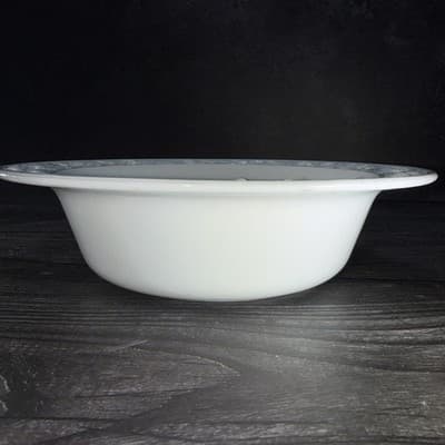 Vintage White Milk Glass VITROCK Raised Flower Rim Large Serving Bowl Heavy - Thumbnail 8