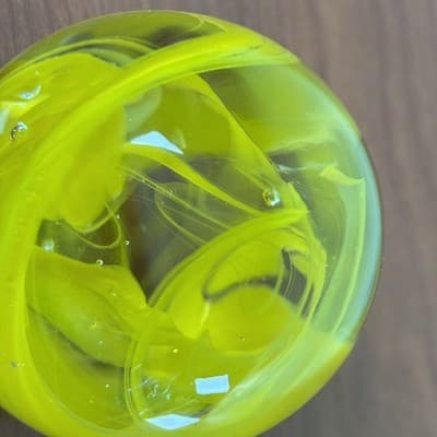 Vintage Gallery Collectibles 3” Oval Paperweight - Yellow Swirl Flat Bottom - Thumbnail 5